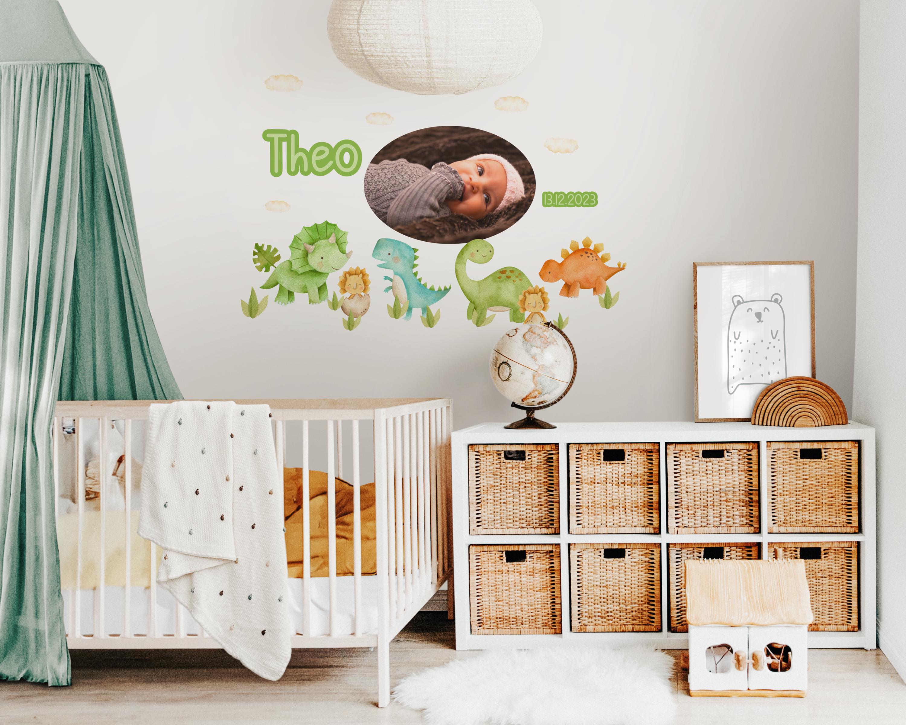 Wandtatoo Wandbild mit Foto Wandaufkleber Kinderzimmer personalisiert Dinosaurier Dinos für das Babyzimmer