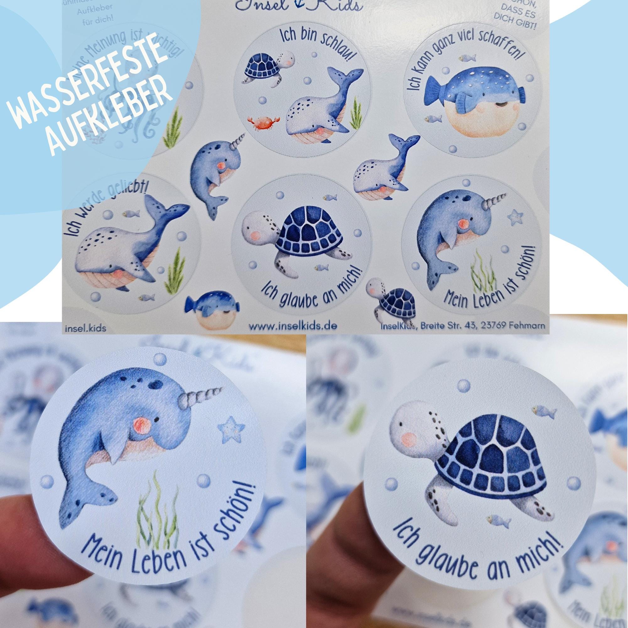 Wasserfeste Spühlmaschinenfeste Sticker Aufkleber Affirmationen UV-beständig Wasserfest / Für Trinkflasche Brotdose Fahrrad Wal Meerestiere – Stickers