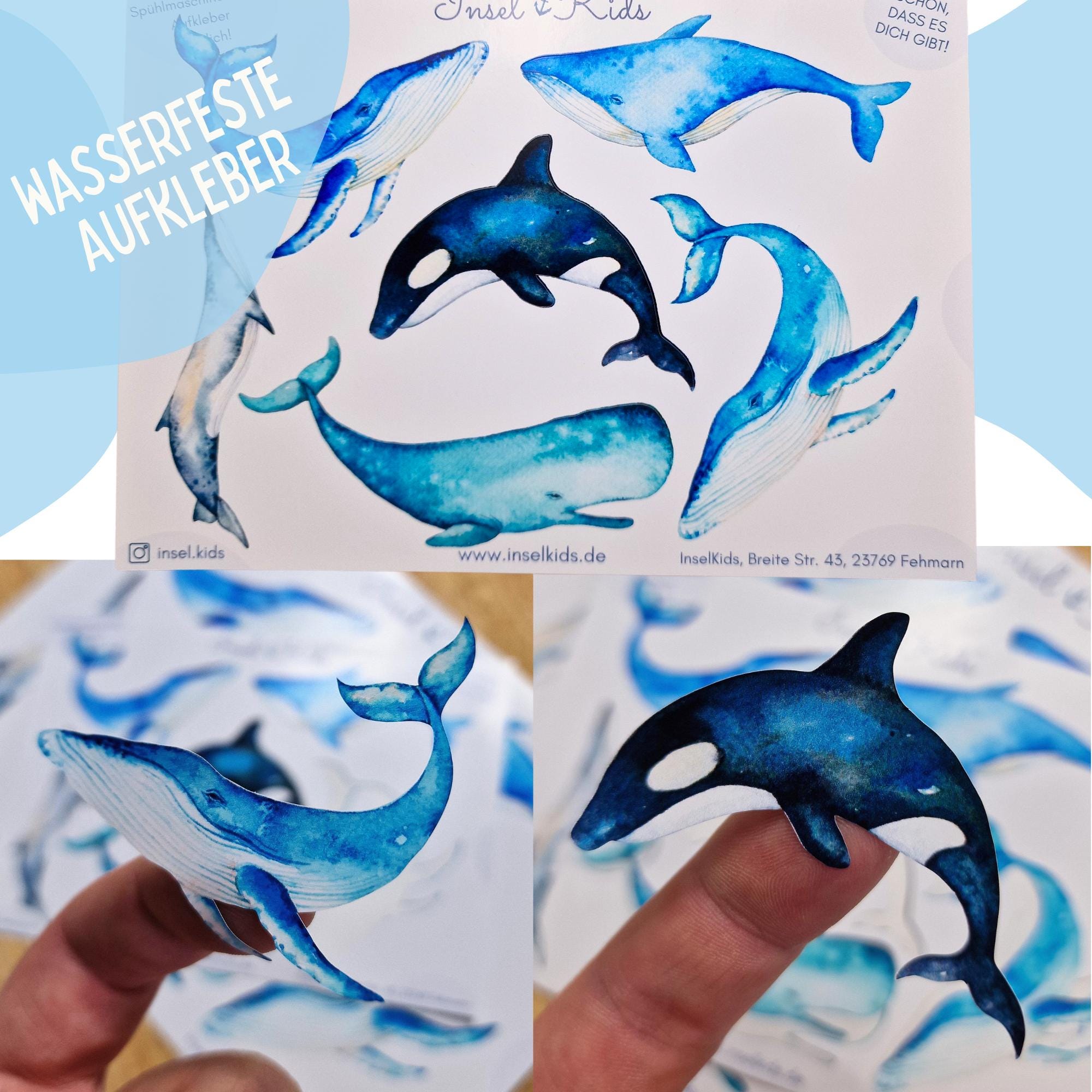 Wasserfeste Spühlmaschinenfeste Sticker Aufkleber UV-beständig Wasserfest / Für Trinkflasche Brotdose Fahrrad Fahrradhelm Wal Orca Maritim – Stickers