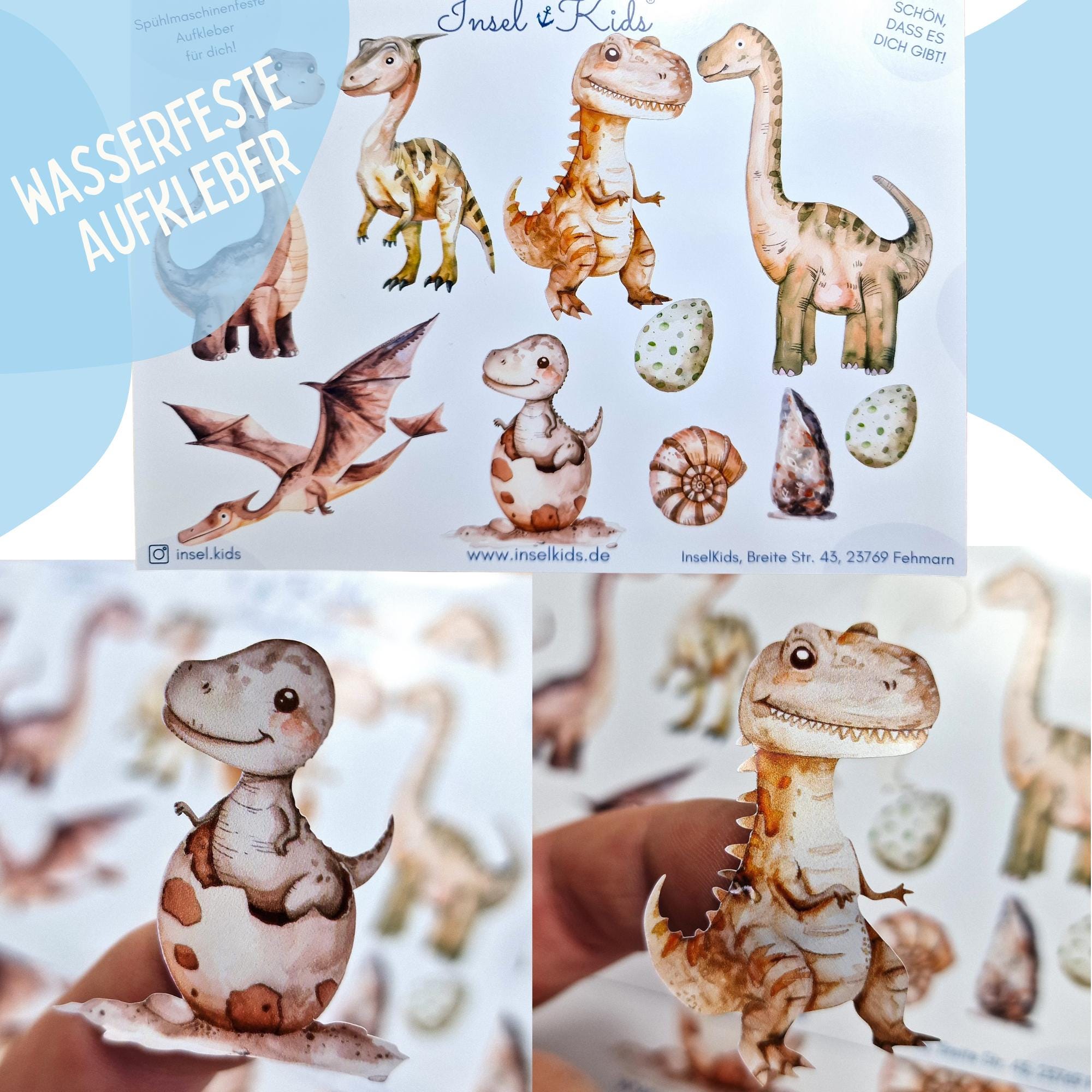Dino Aufkleber für Brotdose & Flasche – wasserfest und spülmaschinenfest – Sticker Set fürs Fahrrad und Schulstart – Stickers