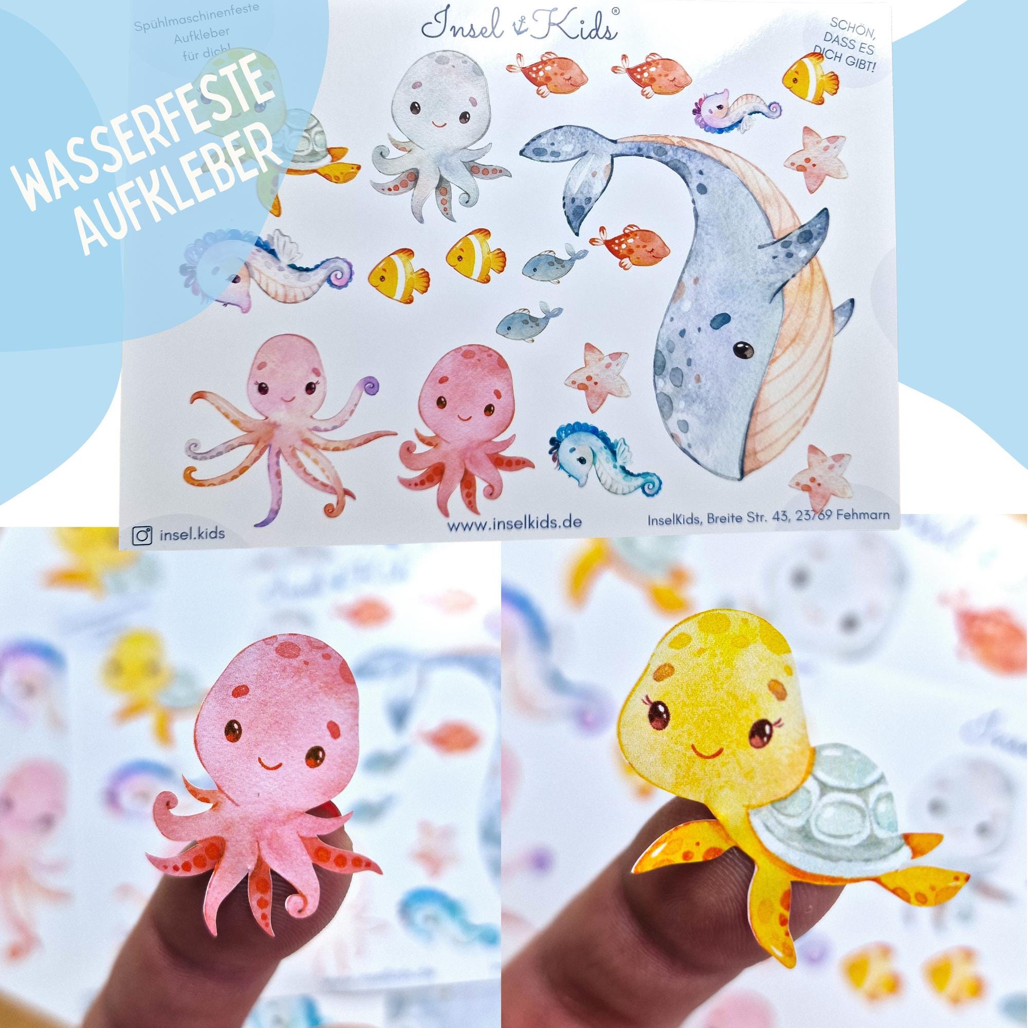 Sticker Unterwassertiere Pastell – spülmaschinenfest & wasserfest – für Brotdose, Flasche, Schule – Stickers