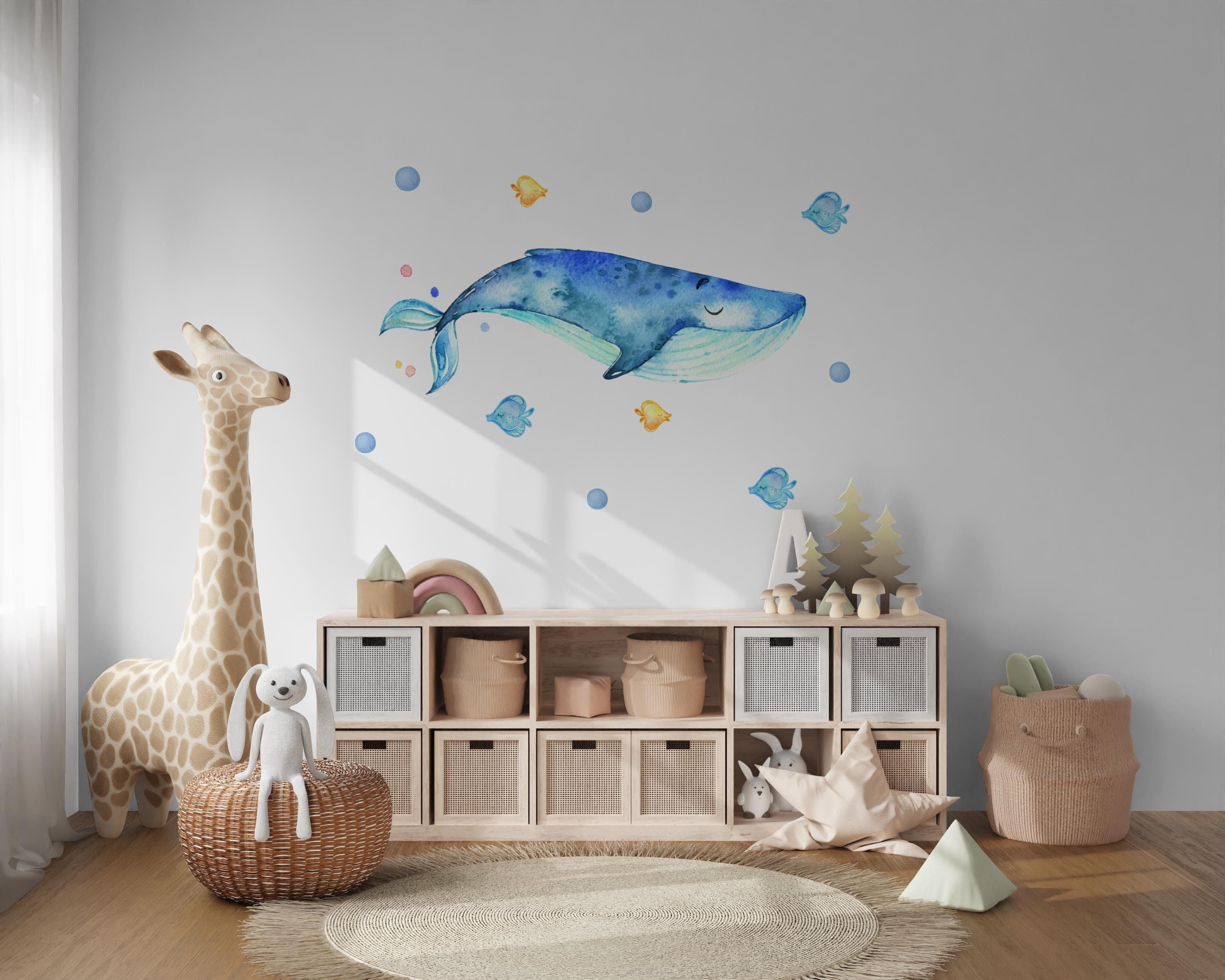 Wandtatoo Wandbild Wandaufkleber Wandsticker Kinderzimmer personalisiert Wal Meer für das Babyzimmer