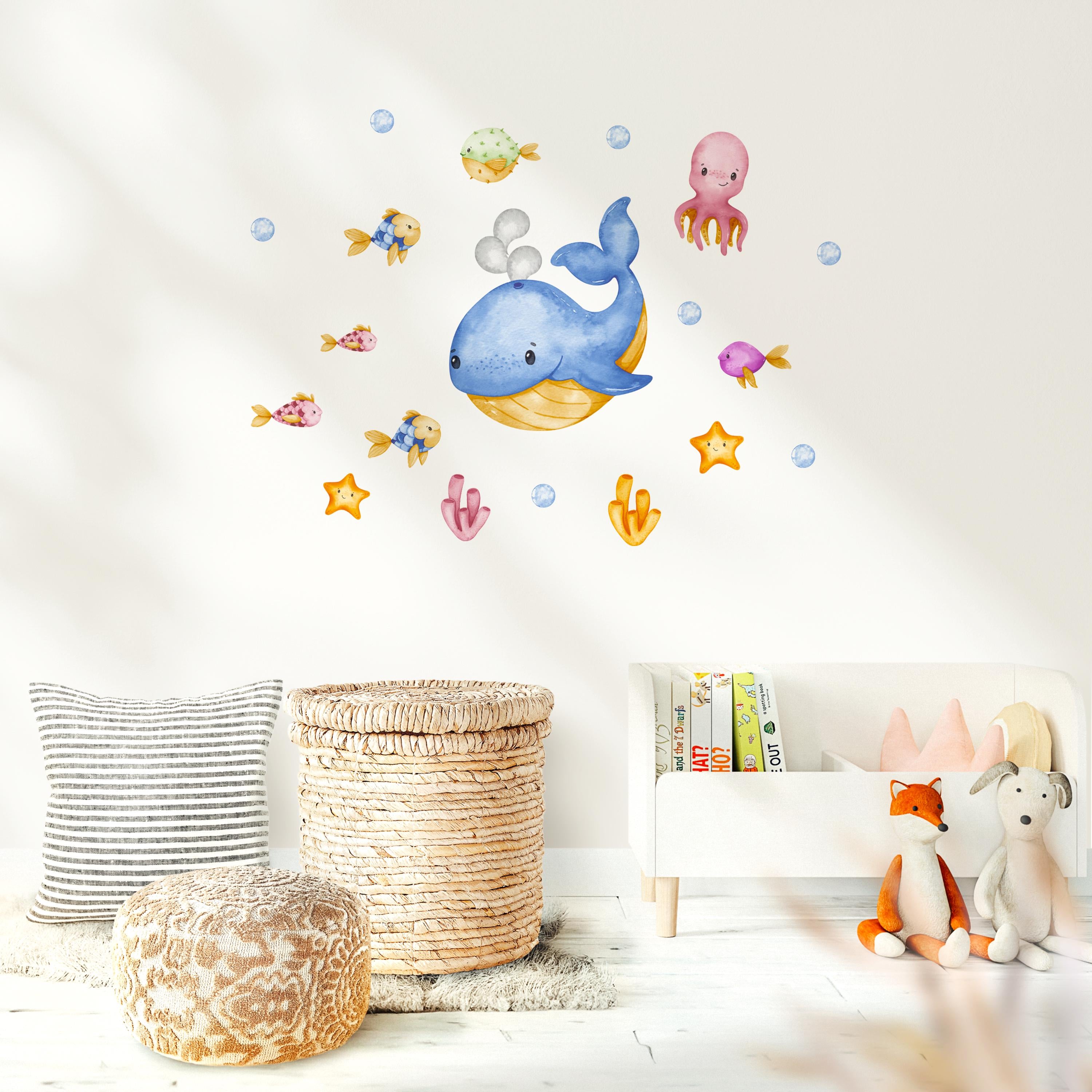 Wandtatoo Wandbild Wandaufkleber Wandsticker Kinderzimmer personalisiert Wal Meer Meerestiere für das Babyzimmer