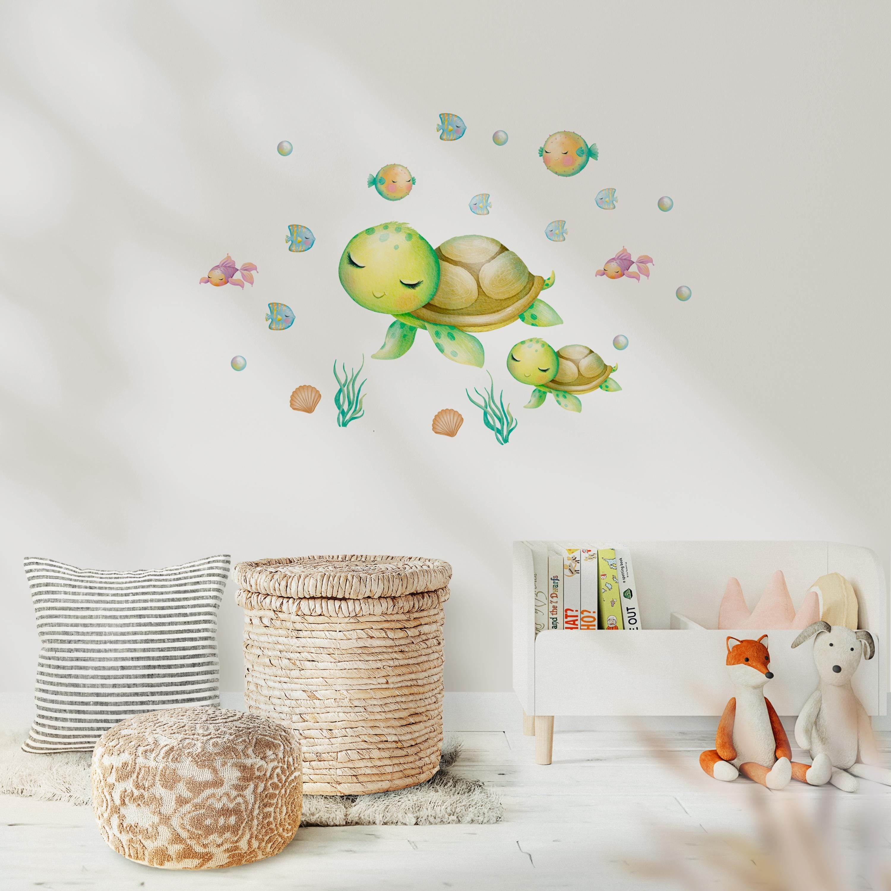 Wandtatoo Wandbild Wandaufkleber Wandsticker Kinderzimmer personalisiert Schildkröte Unterwasser für das Babyzimmer