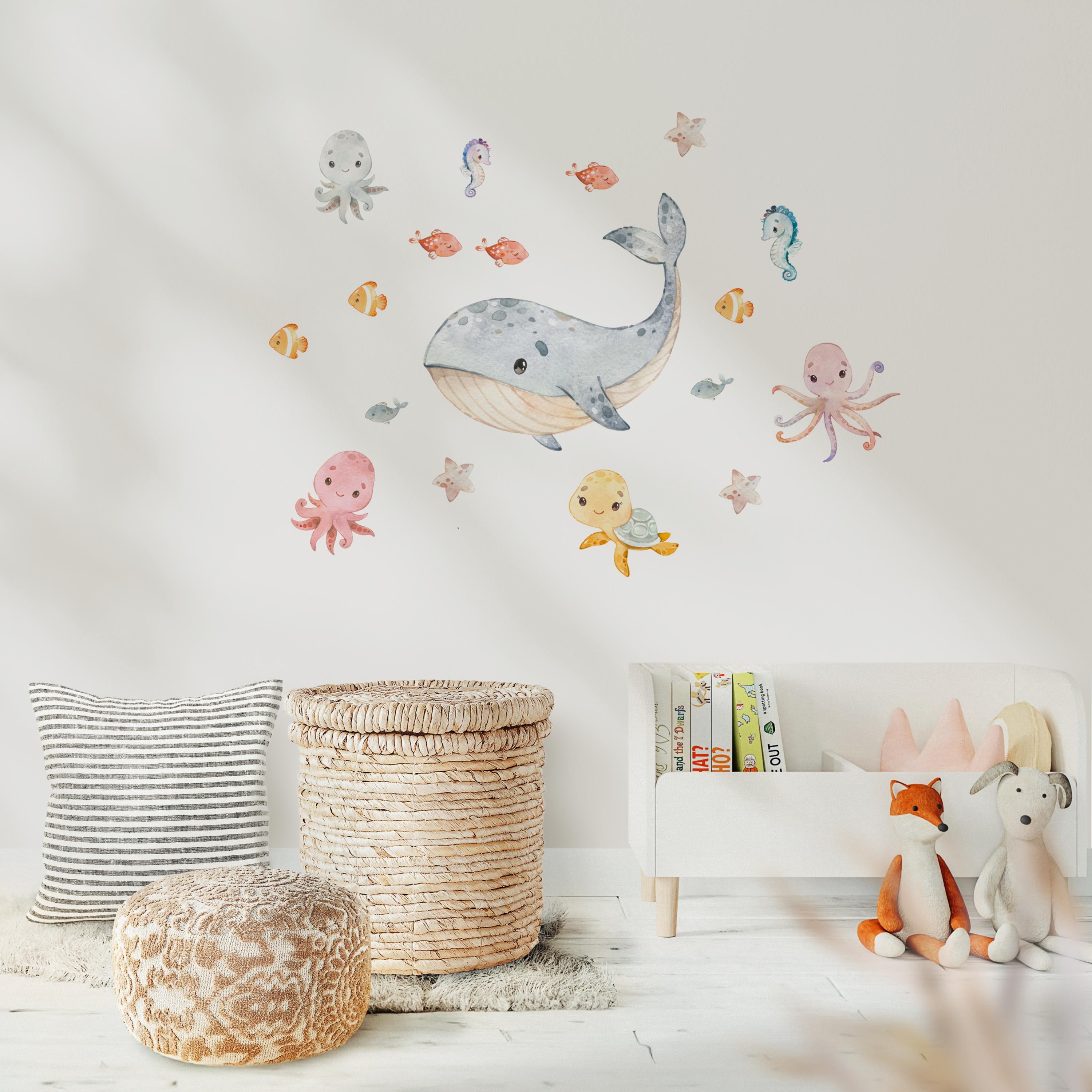 Wandtatoo Wandbild Wandaufkleber Wandsticker Kinderzimmer personalisiert Wal Meer Meerestiere für das Babyzimmer