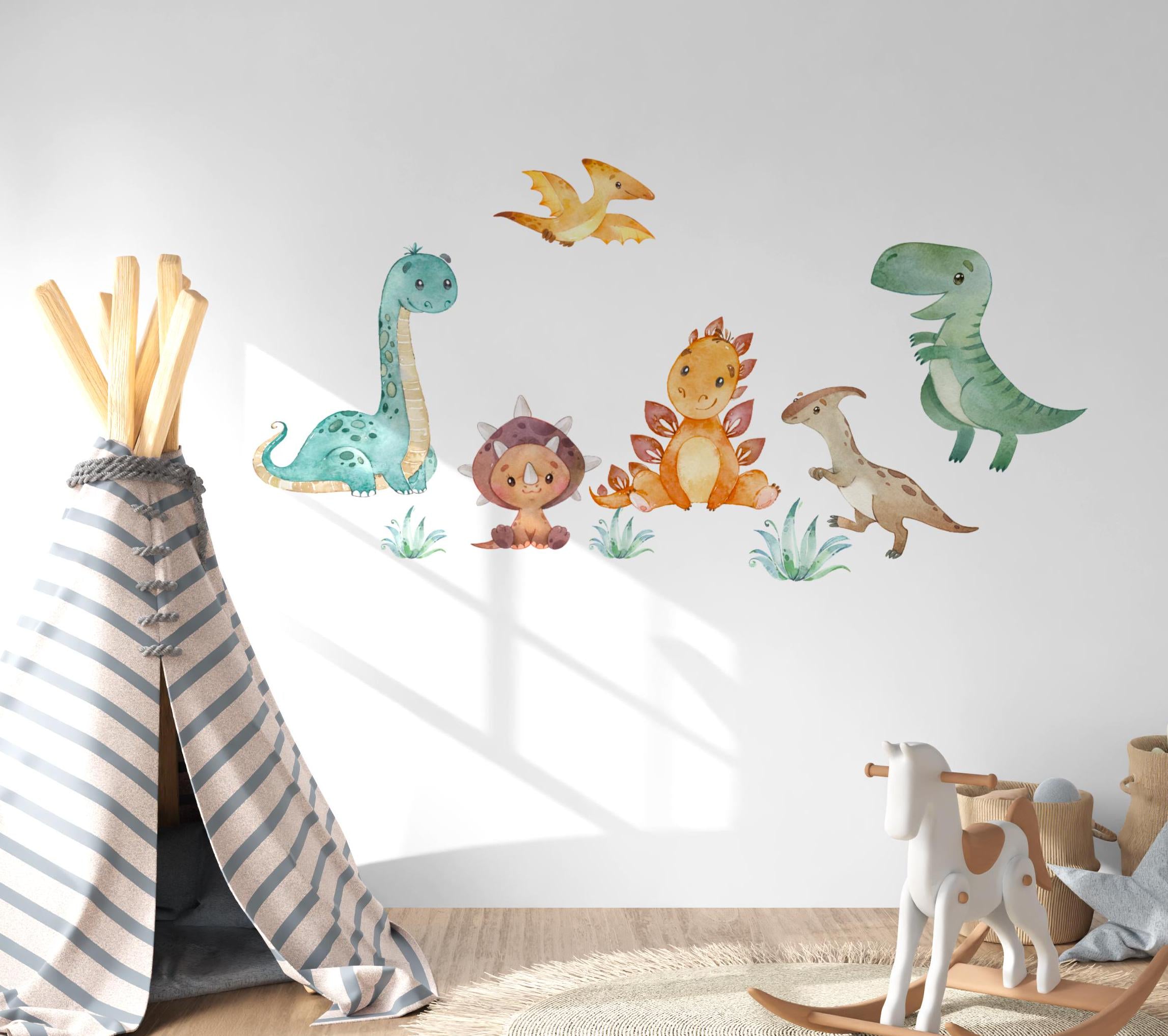 Wandtatoo Wandbild Wandaufkleber Wandsticker Kinderzimmer personalisiert Dino Dinosaurier T-Rex für das Babyzimmer