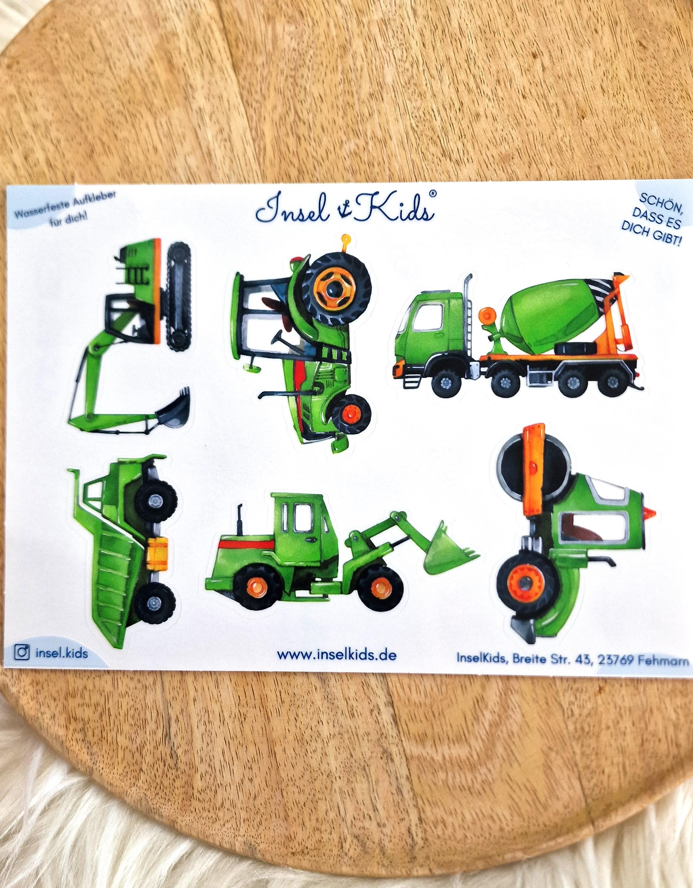 Sticker-Set Bagger & Traktor – wasserfest und spülmaschinenfest – für Brotdose, Flasche und Kita – Baustellenfahrzeuge – Stickers