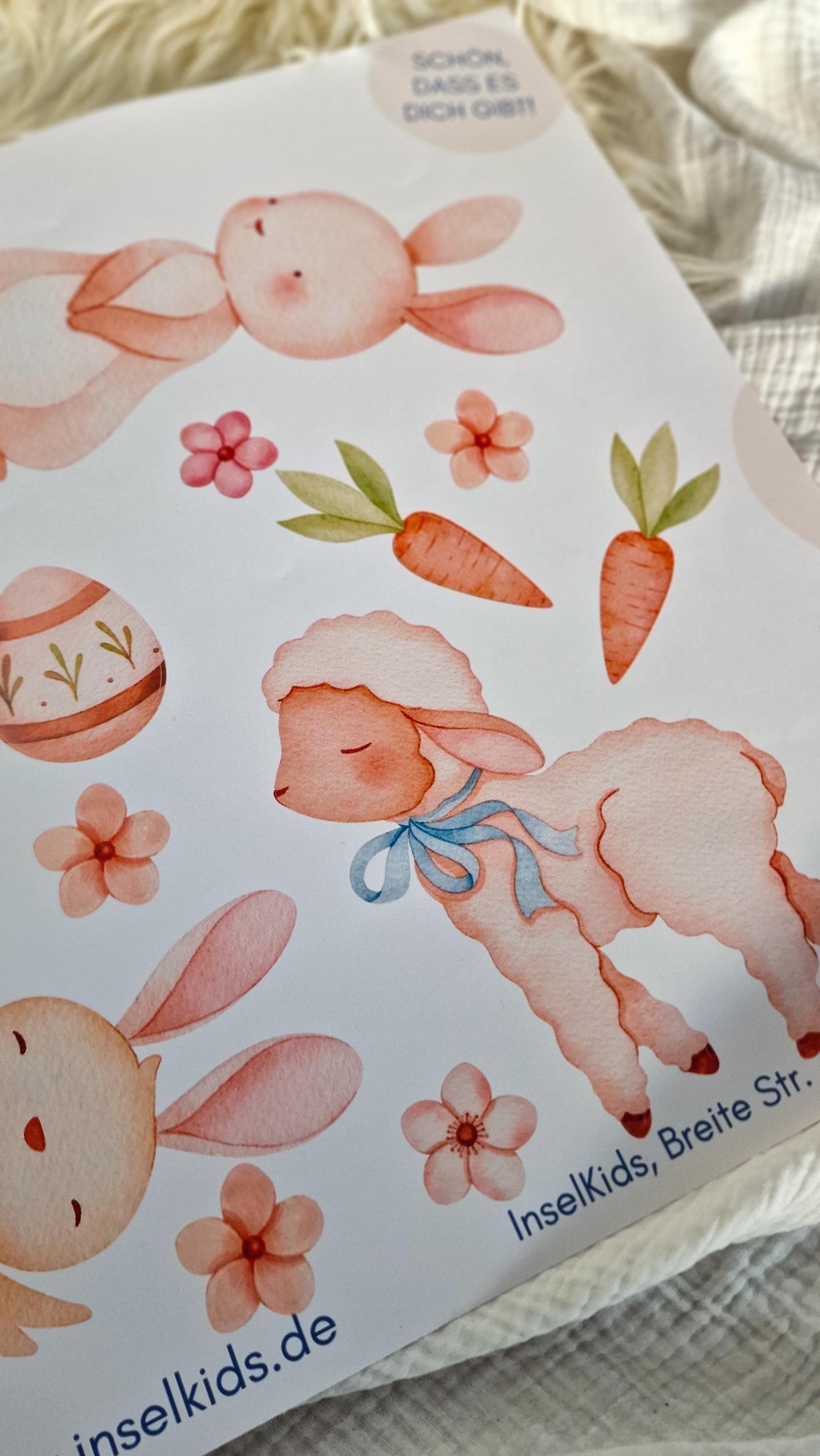 Wandtatoo Wandbild Wandaufkleber Wandsticker Kinderzimmer personalisiert Ostern Osterhase Osterei für das Babyzimmer