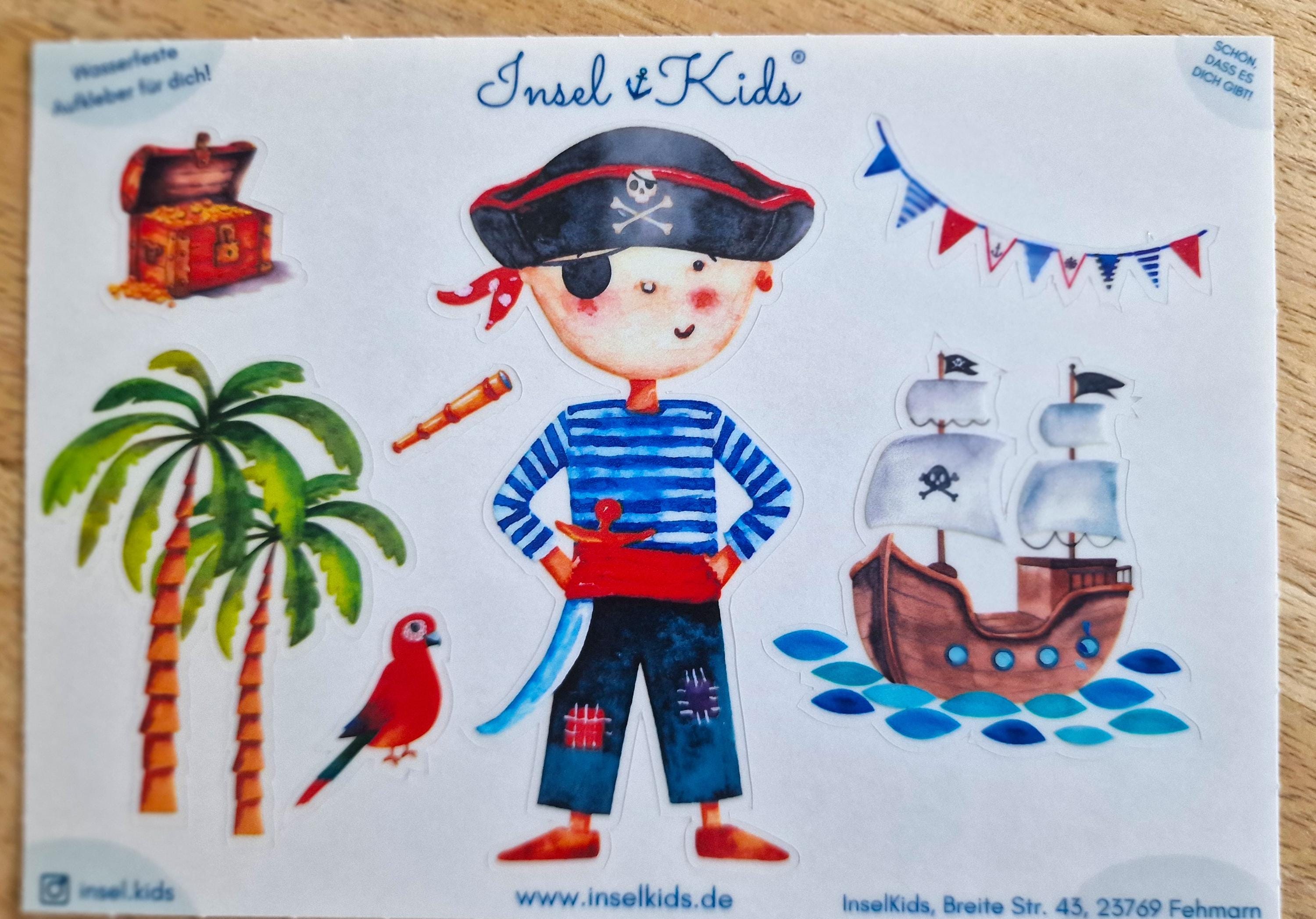 Piraten Sticker für – wasserfest & spülmaschinenfest – Aufkleber für Brotdose, Kita, Flasche – Geschenk Einschulung – Stickers