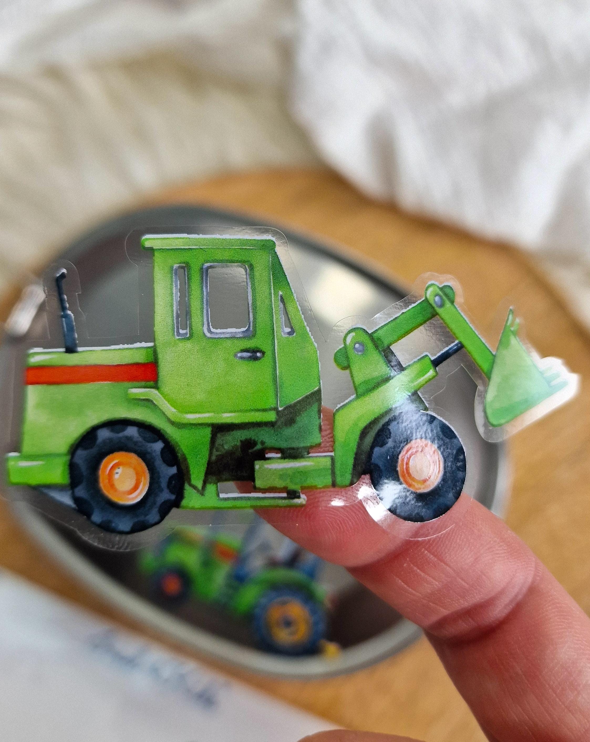 Namensaufkleber Baustelle – personalisiert mit Name – Bagger & Traktor Sticker für Brotdose, Flasche, Kita – spülmaschinenfest – Stickers