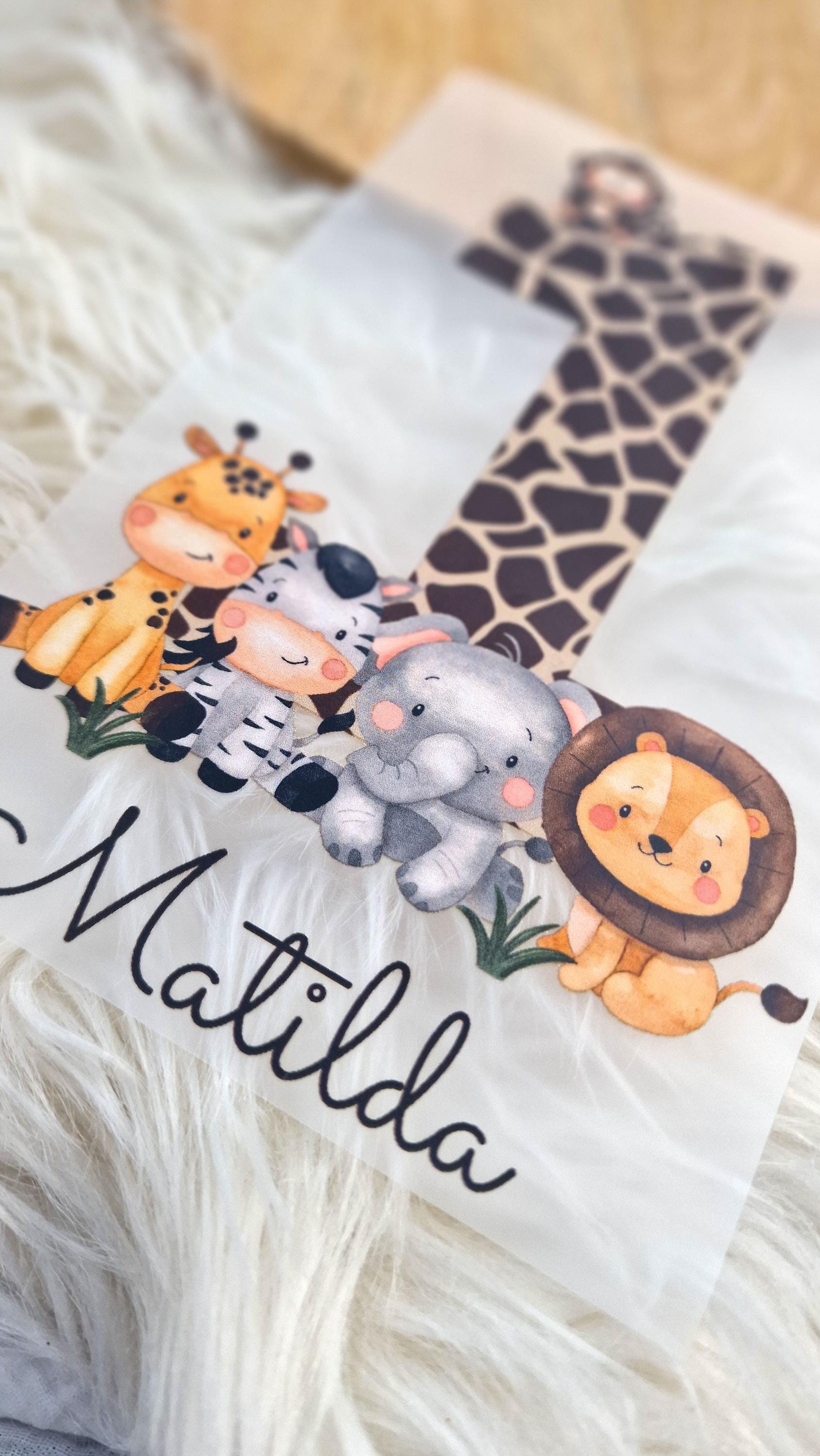Bügelbild mit Wunschname und Alter personalisiert Dschungel Löwe Giraffe Zebra Safari Safaritiere Dschungeltiere Wild One