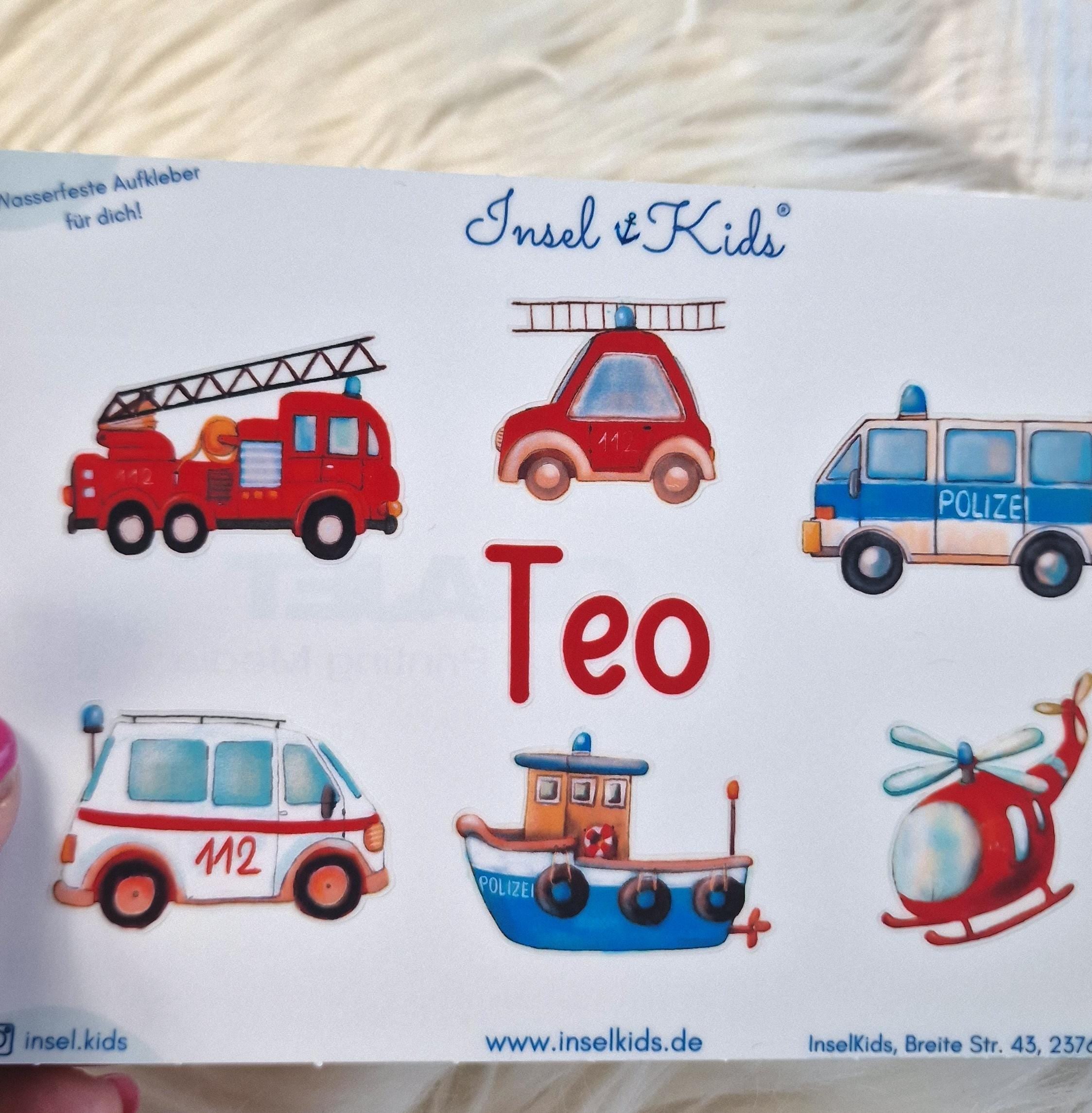 Fahrzeug-Sticker mit Namen – Feuerwehr, Polizei – spülmaschinenfest für Brotdose & Trinkflasche – Stickers