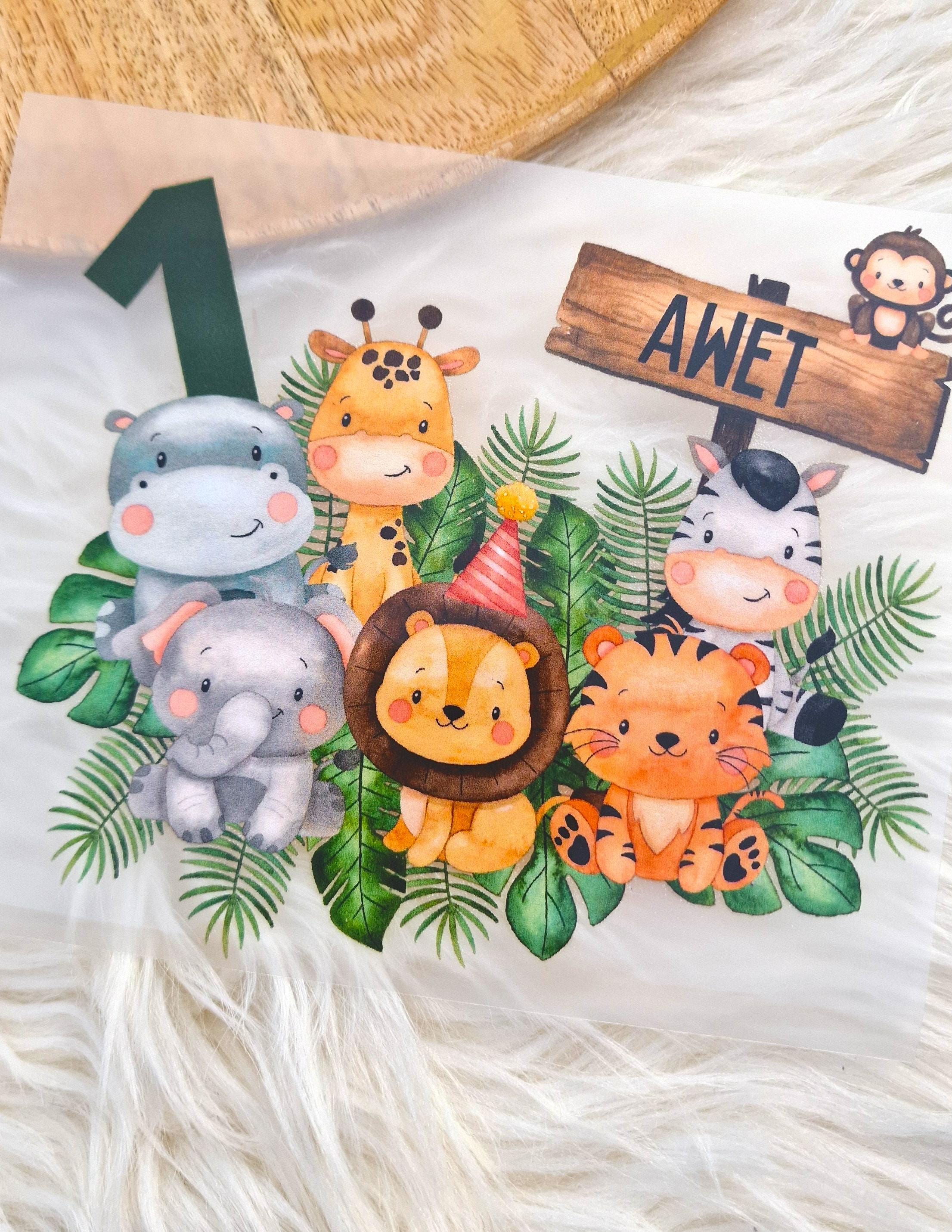 Bügelbild Dschungeltiere Safari Geburtstagsshirt Löwe Zebra personalisiert mit Wunschname und Alter für Kindergeburtstag Geschenk T-Shirt