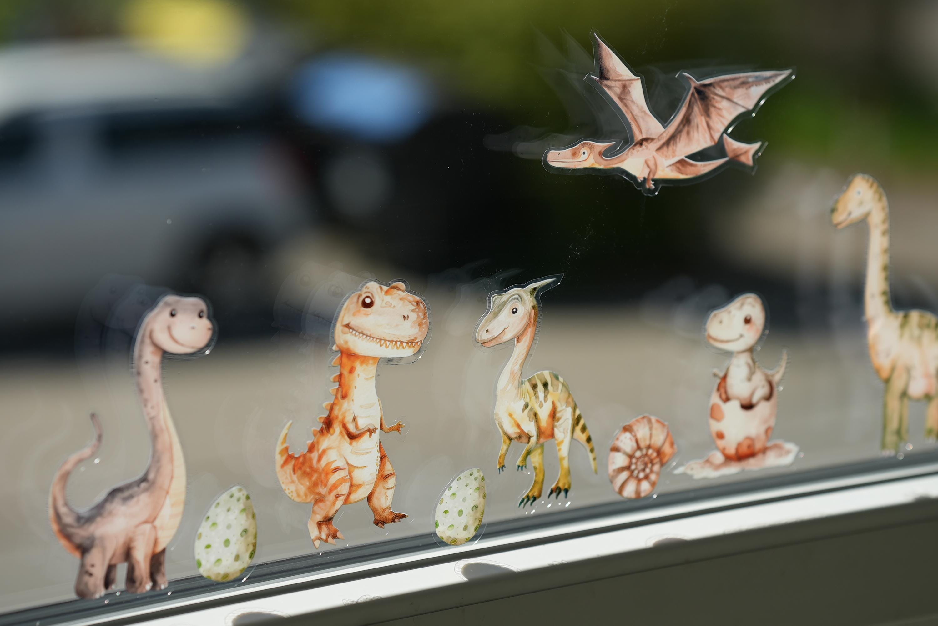 Fensterbild Dinosaurier fürs zimmer – statisch haftend & wiederverwendbar – Dino Fensterdeko n – ohne Kleber – A4 Sticker – 