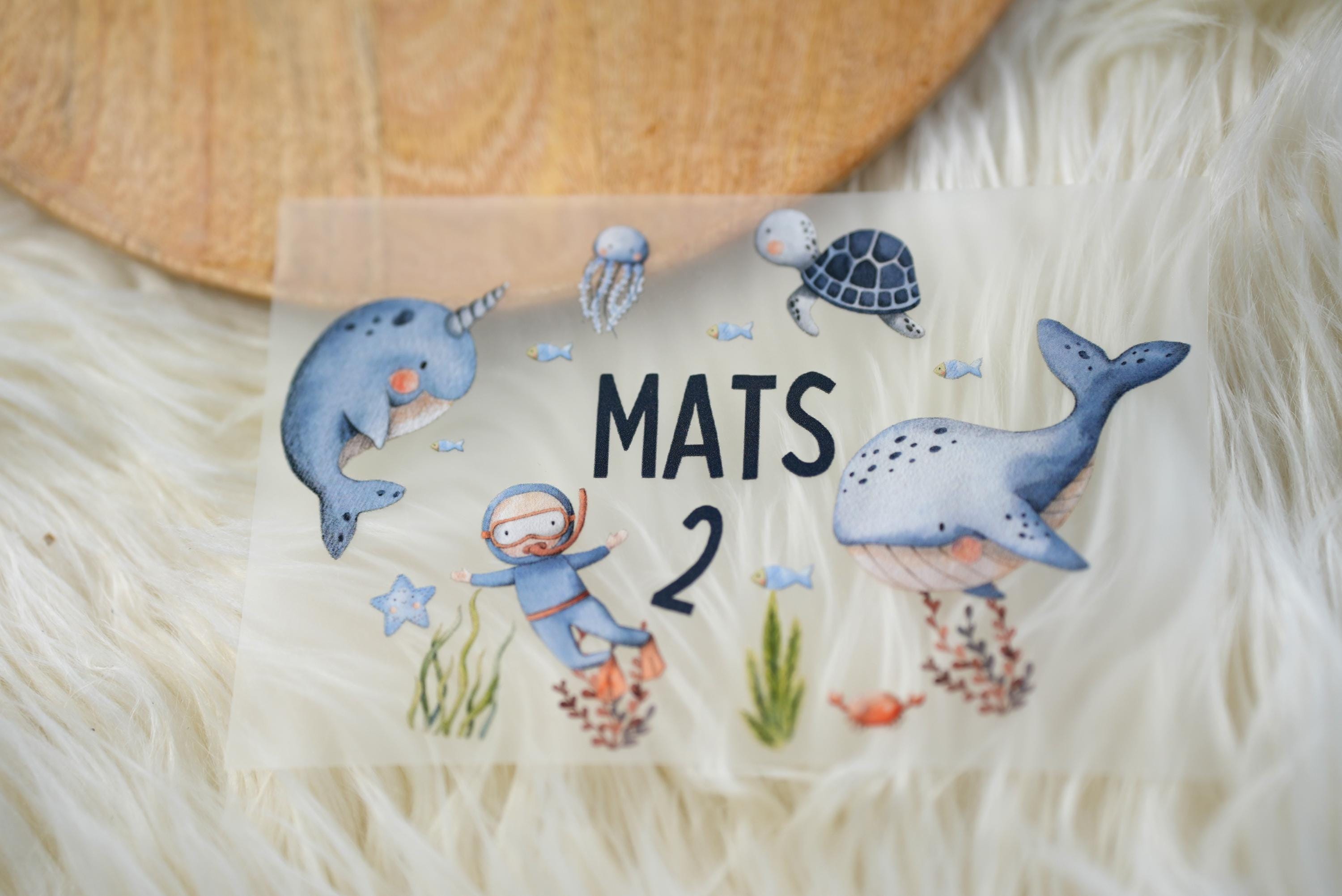 Bügelbild mit Wunschname und Alter personalisiert Fuchs Geburtstagsshirt Wal Meer Maritim Unterwasser