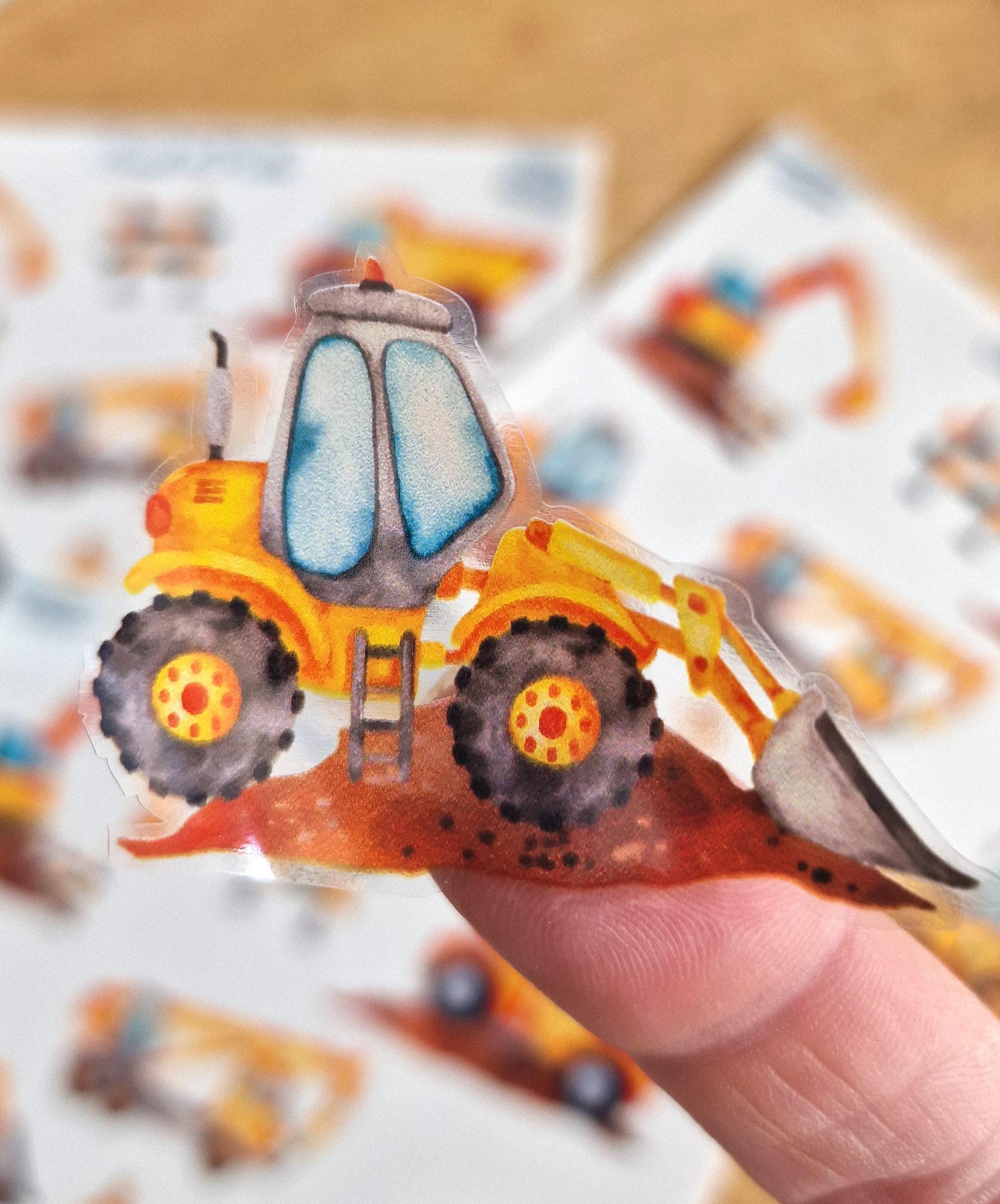 Baustellen-Sticker Set – Bagger, Traktor & Kipplaster – wasserfest und spülmaschinenfest – für Brotdose, Flasche und Helm – Stickers