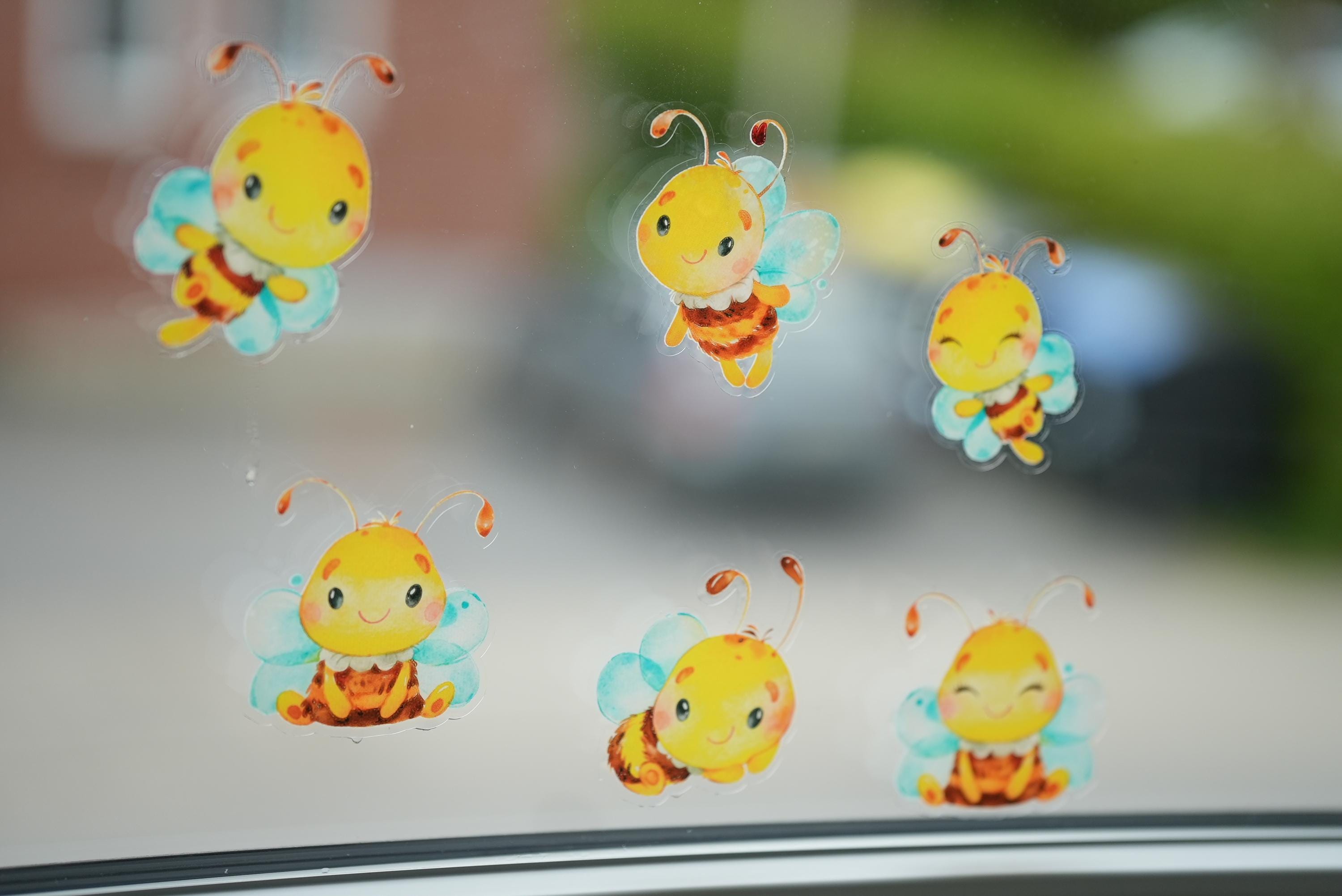 Fensterbild Bienen zimmer wiederverwendbar – Frühling Fensterdeko für – statisch haftend ohne Kleber – Bienen Aufkleber – 