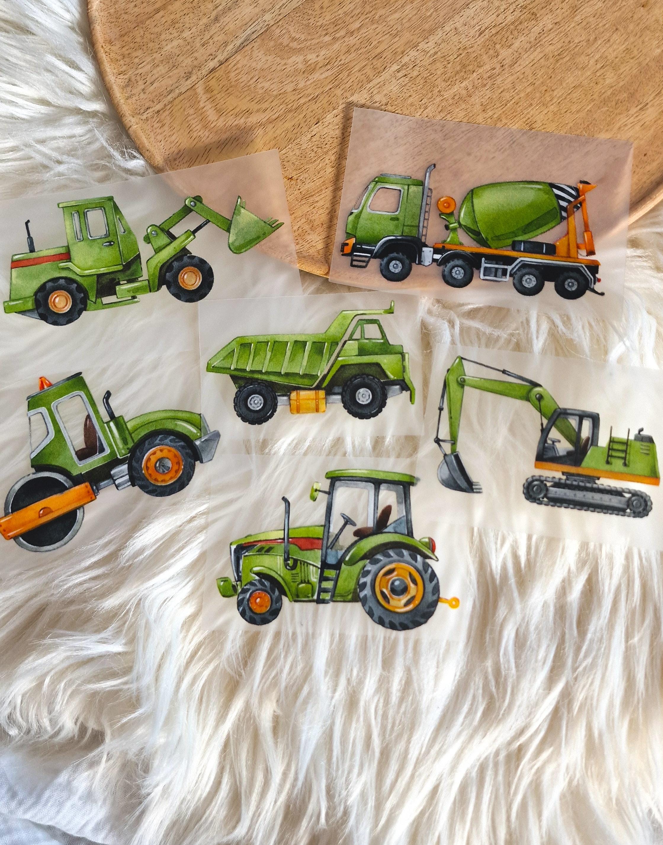 Set Bügelbilder Baustelle – Traktor, Bagger, Radlader und Kipplaster – Applikationen zum Aufbügeln für Kinderkleidung, Geburtstagsshirts oder DIY-Projekte