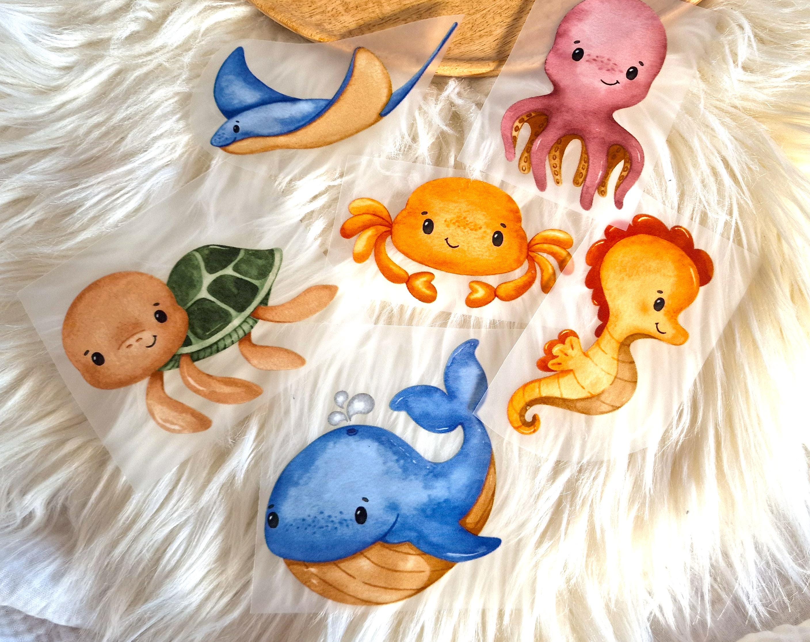 Bügelbild Meerestiere Aufbügler Upcycling Applikation Kinderkleidung Shirt Hose Tasche Flecken überdecken DIY Kinder Geschenk