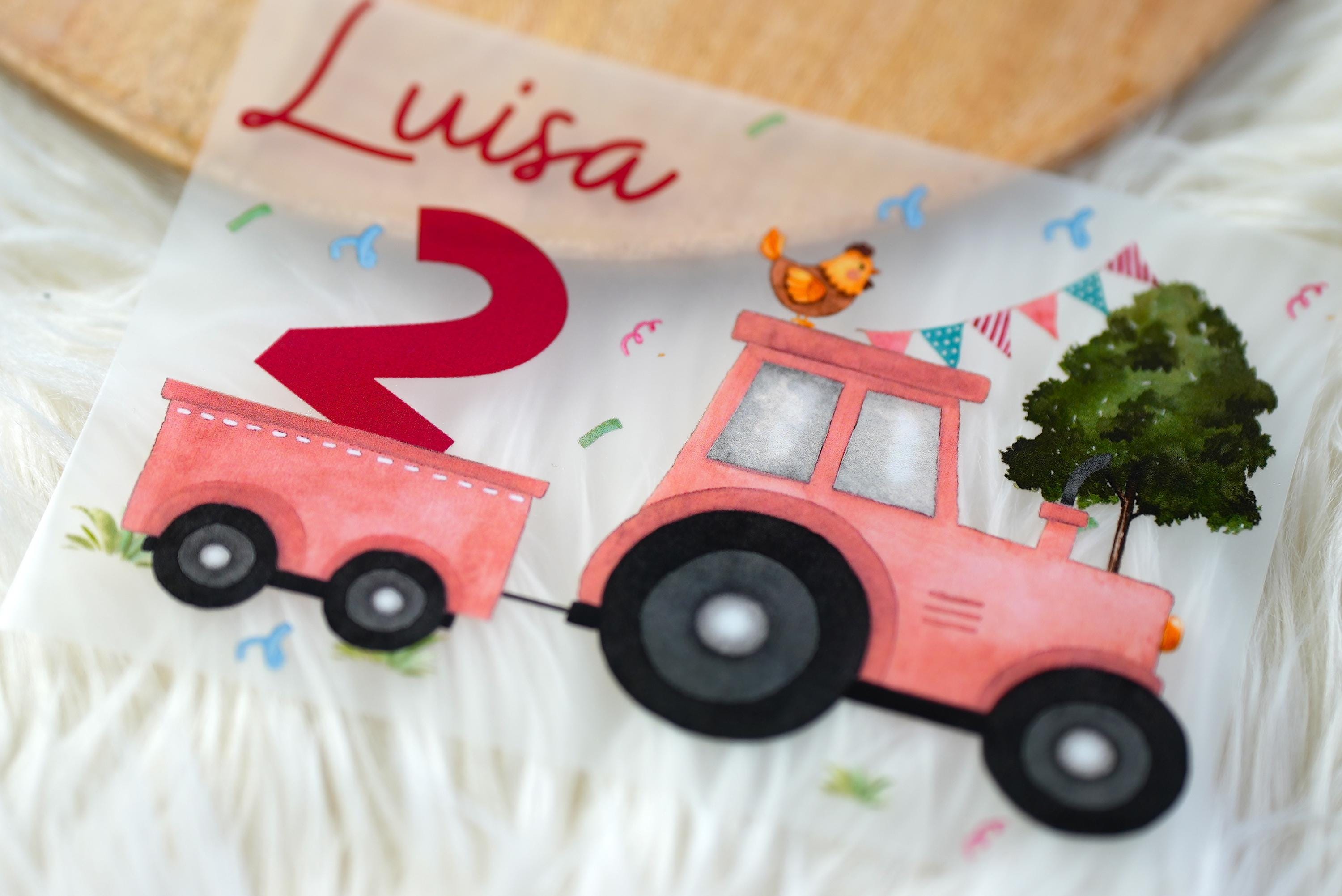 Bügelbild rosa Traktor für – personalisiert mit Name & Alter – Geburtstagsshirt Bauernhof – Aufbügler DIY A5 A4 – Appliques & Patches