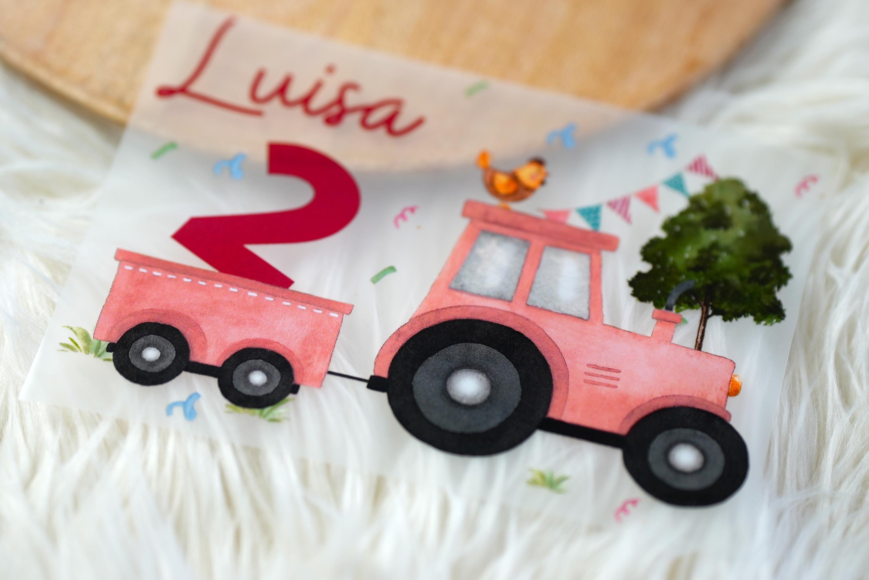 Bügelbild rosa Traktor für – personalisiert mit Name & Alter – Geburtstagsshirt Bauernhof – Aufbügler DIY A5 A4 – Appliques & Patches
