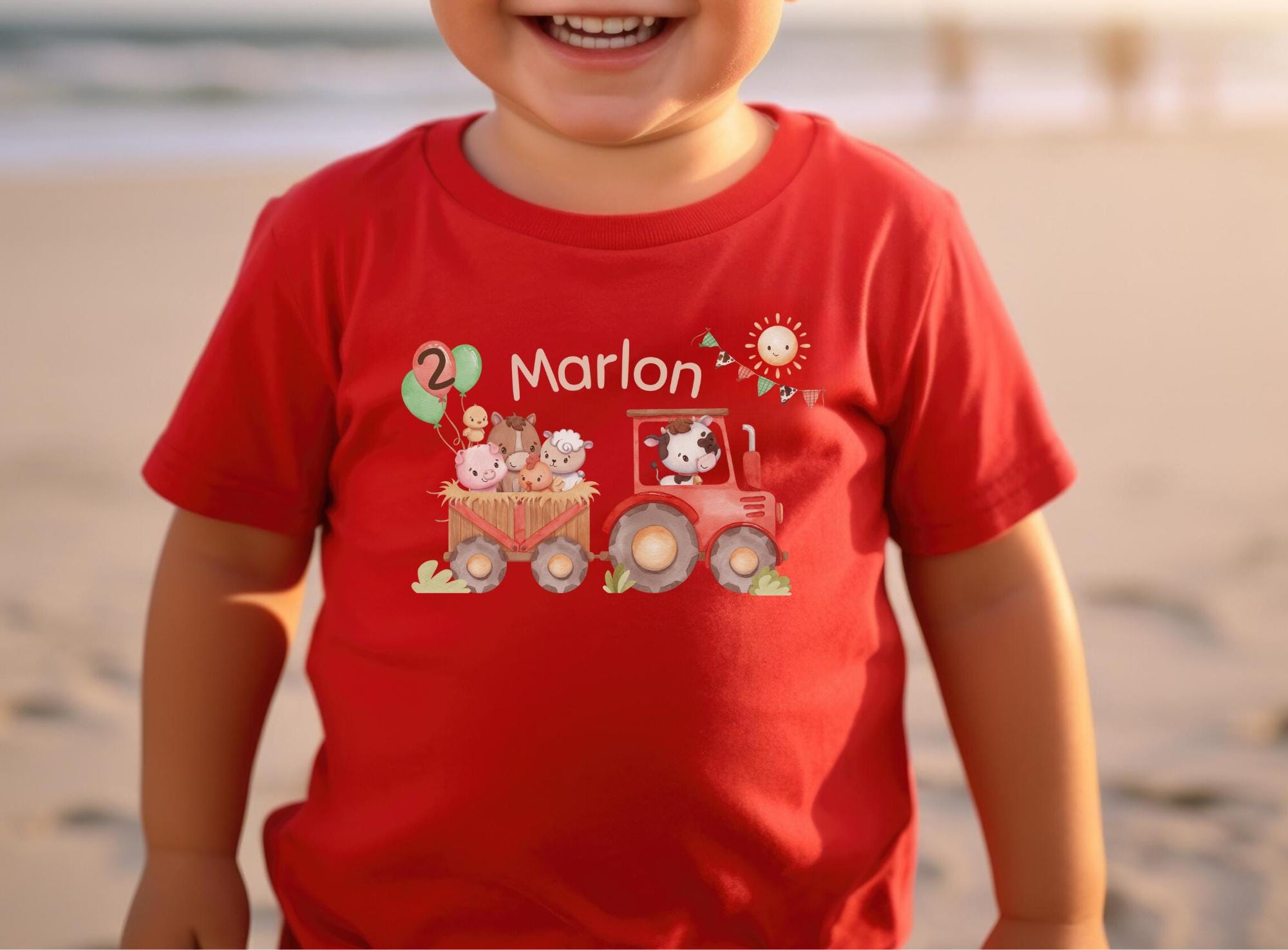 Traktor Geburtstagsshirt personalisiert mit Name & Zahl – Bauernhof mit Tieren für n und – Wunschzahl möglich – T-shirts