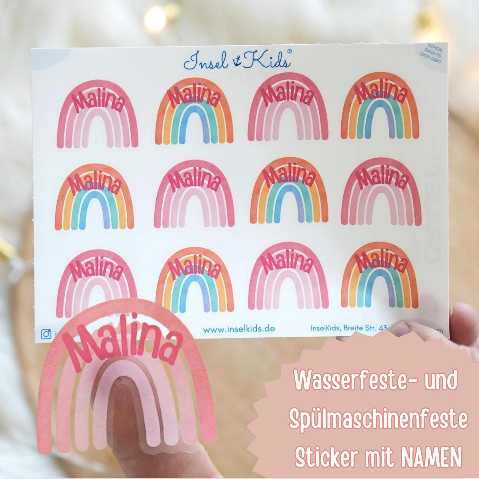 Wasserfeste Namensaufkleber Regenbogen – personalisiert mit Name – Sticker Brotdose Schule Kita – Boho Vinyl A6 A5 A4 – Stickers