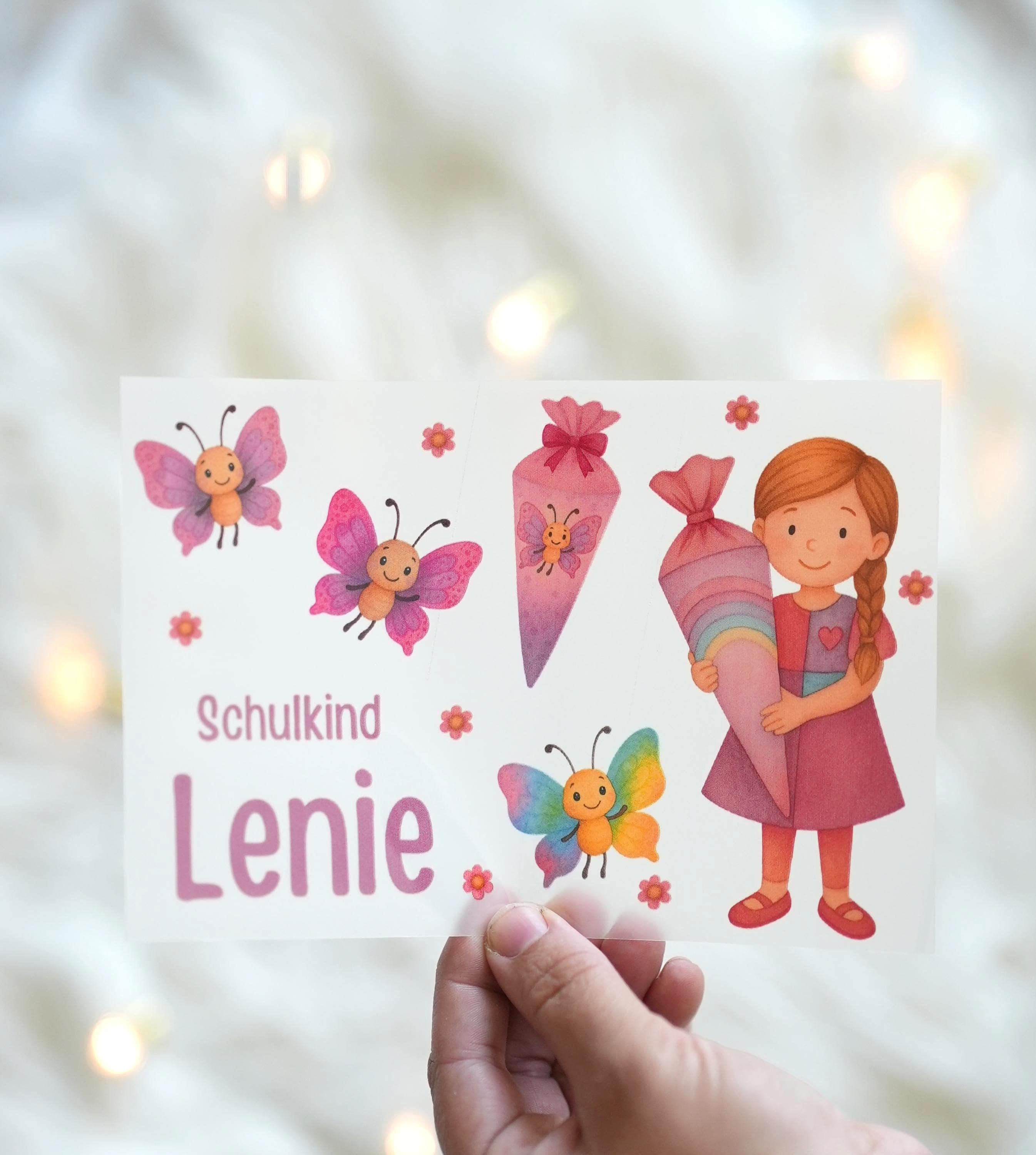 Bügelbild Einschulung – personalisiert mit Name – rosa Schultüte – DIY Shirt oder Tüte – Schul – A5 A4 – Schmetterling – Appliques & Patches