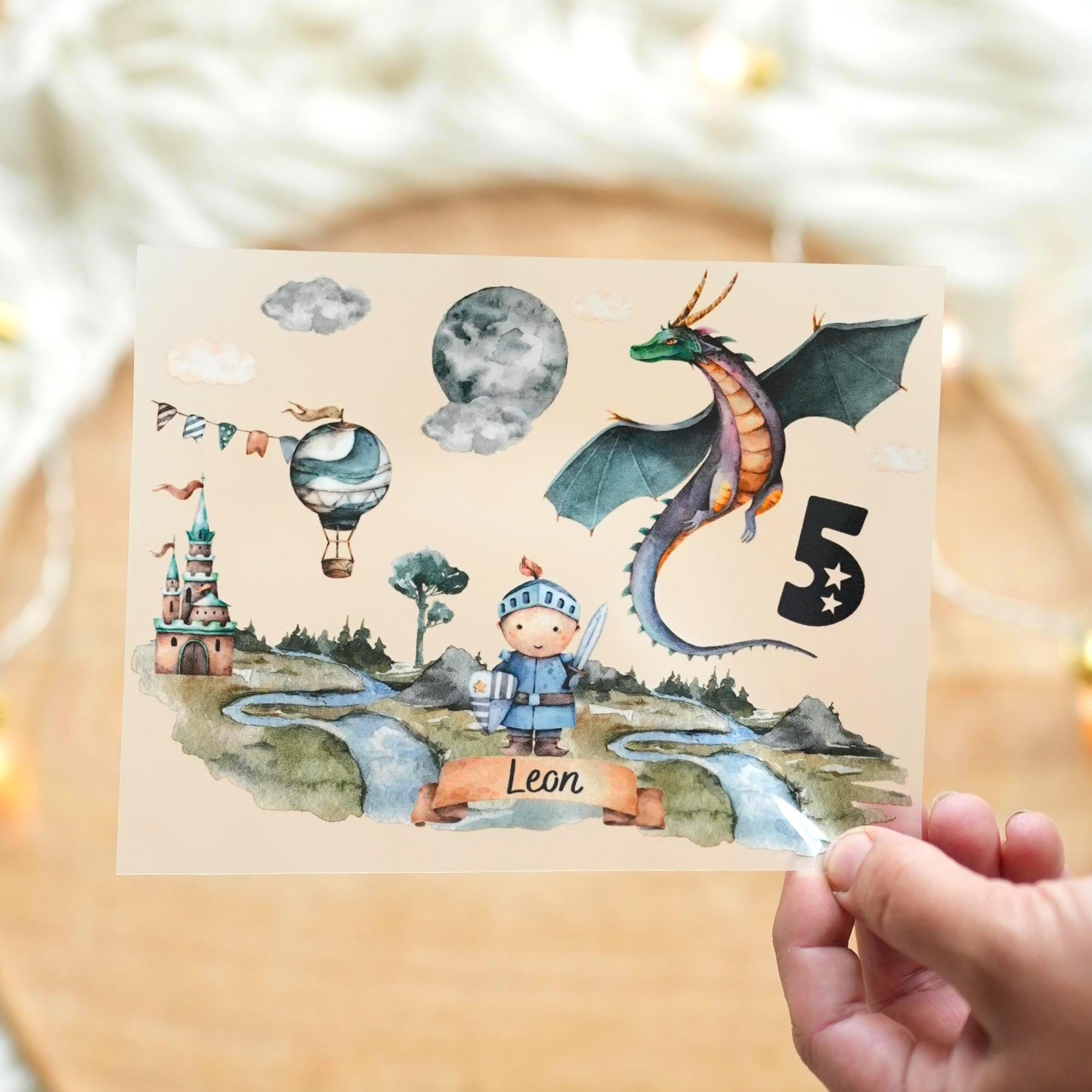 Bügelbild Ritter & Drache personalisiert – mit Name und Alter – Aufbügler für – Geburtstag Einschulung n – Appliques & Patches