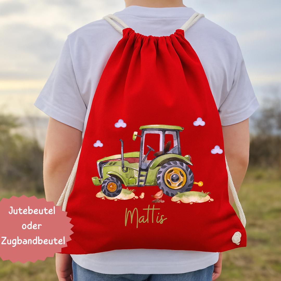 Turnbeutel Traktor mit Name – personalisiert – Kita Tasche ab 2 Jahre – Wechselwäschebeutel garten – Geschenk zum gartenstart – Team Sports & Gym Bags