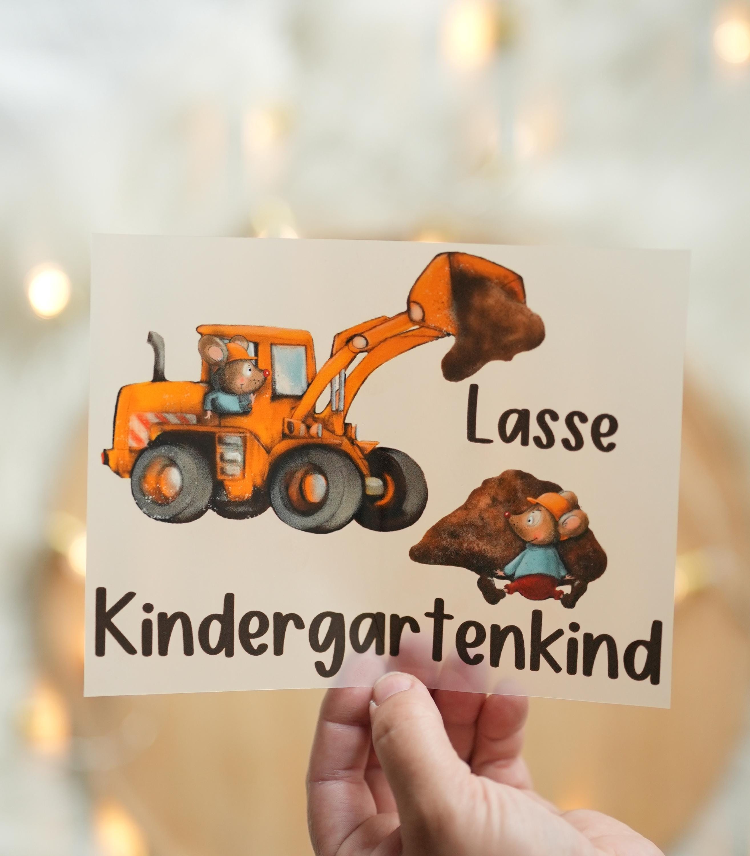 Bügelbild Bagger Kita-Start – personalisiert mit Name – garten Aufbügler – Baustelle – für Shirts und Beutel – n & – Appliques & Patches