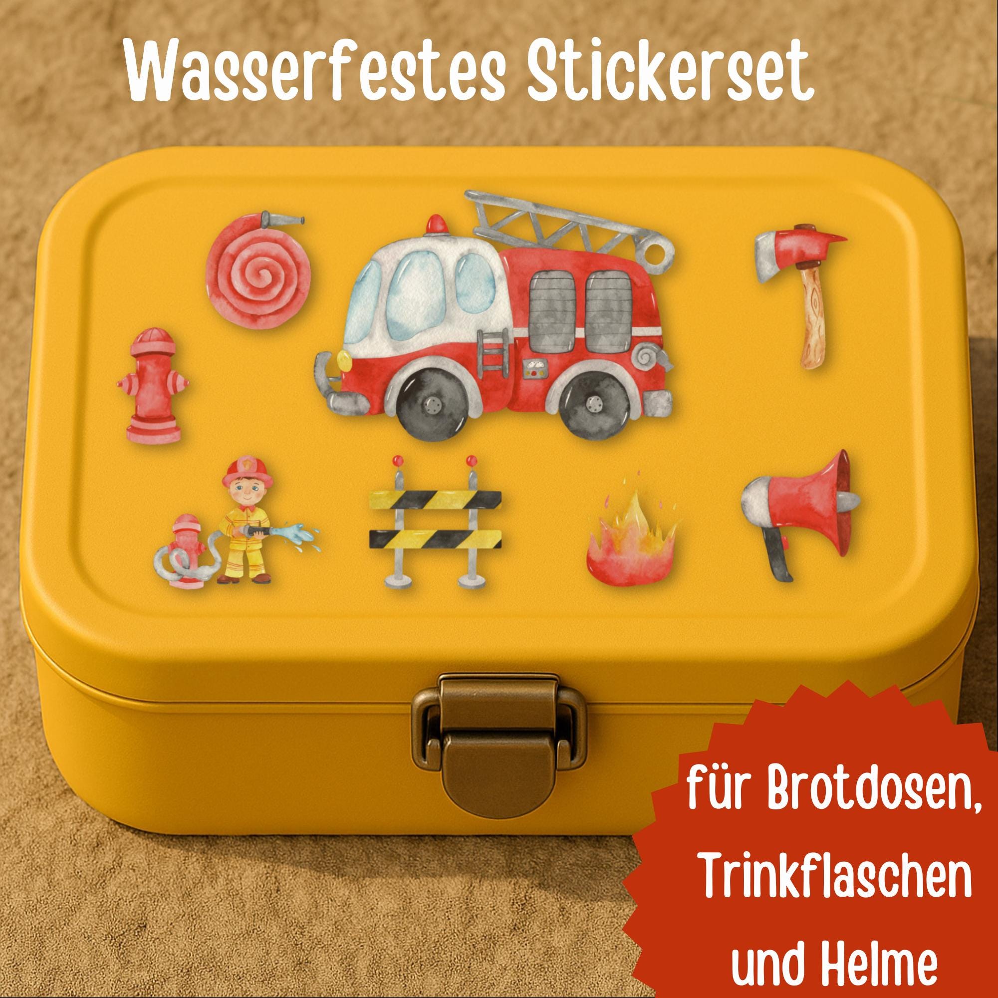 Feuerwehr Sticker Set für – wasserfest & spülmaschinenfest – für Brotdose, Flasche und Schulstart – Stickers