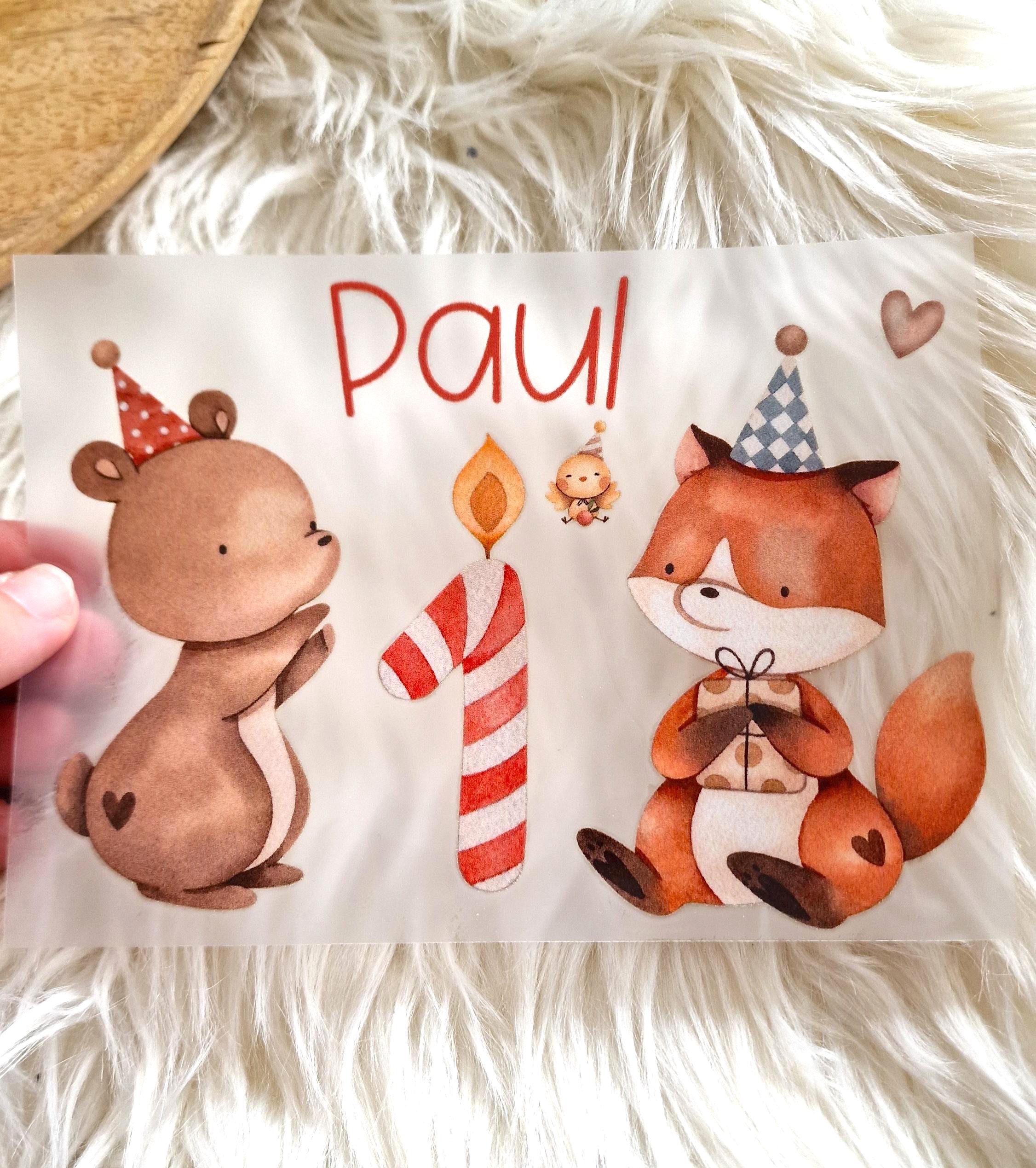 Bügelbild 1. Geburtstag Fuchs & Bär – personalisiert mit Name und Zahl – Aufbügler für bunte und weiße -Shirts – DTF Applikation DIY – Appliques & Patches