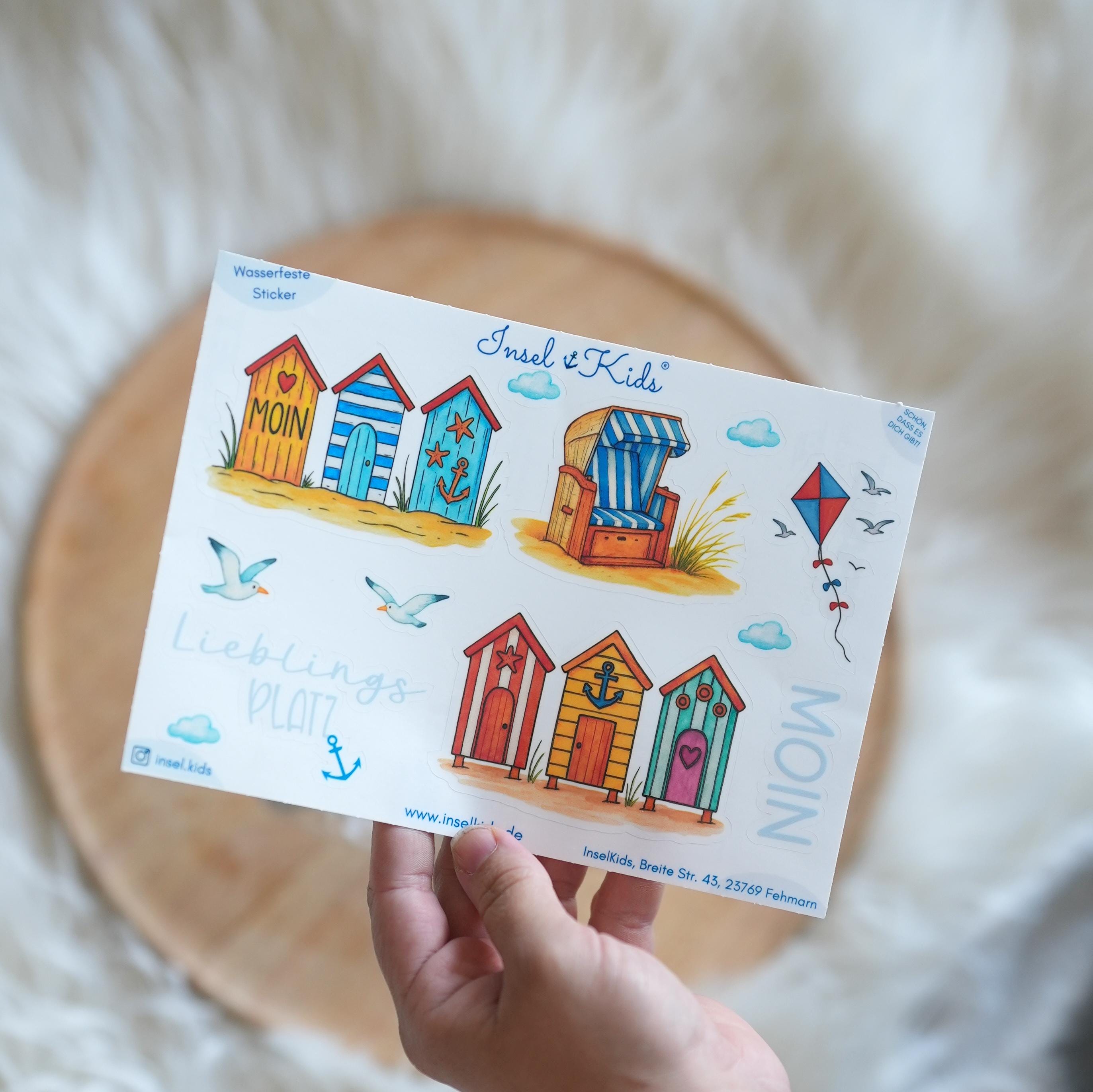 Maritimes Sticker Set Strandhäuschen – wasserfest & spülmaschinenfest – für Windlichter, Gläser, Sommerdeko und DIY – Stickers