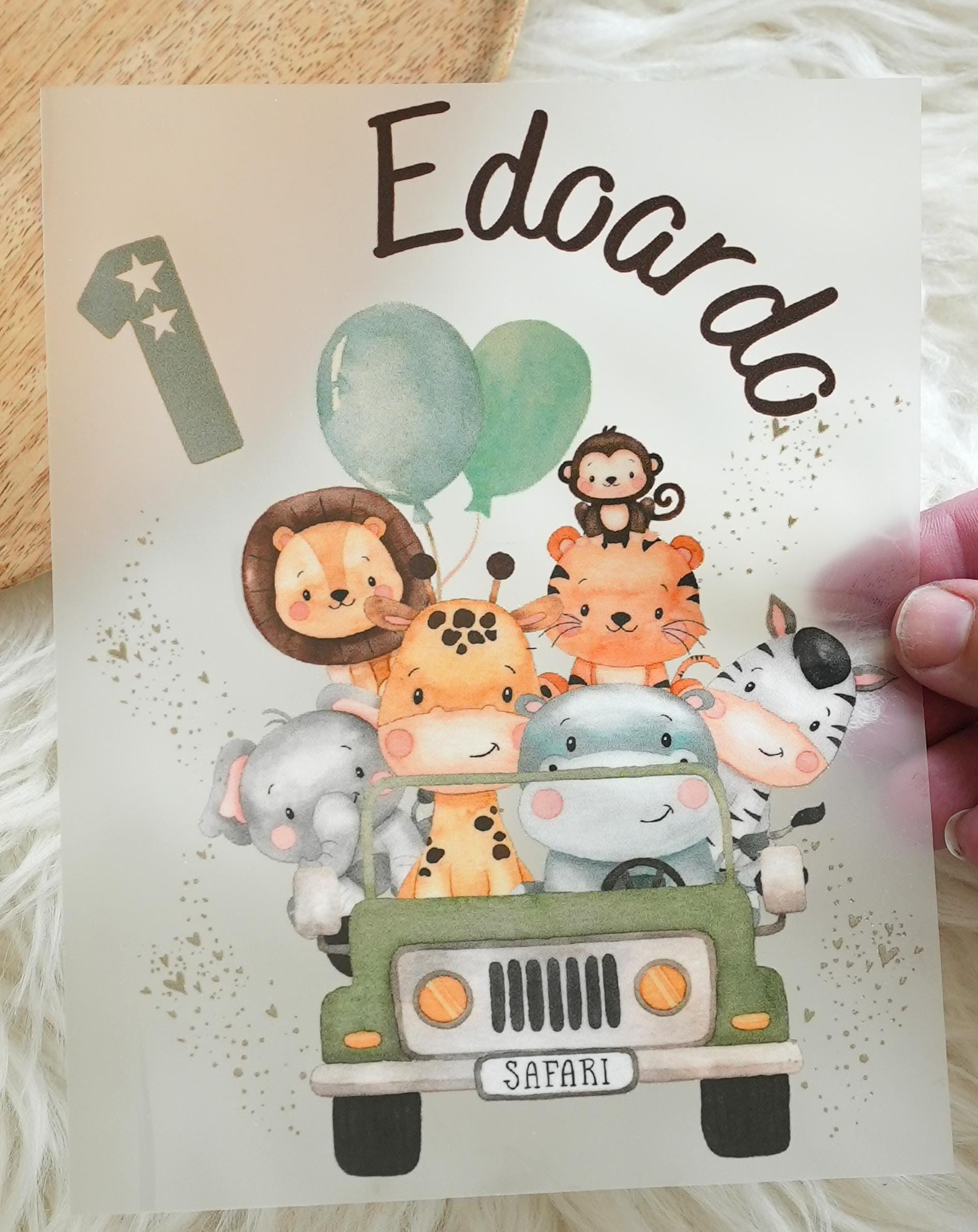 Bügelbild Safari Geburtstag personalisiert – Wild One Shirt Aufbügler Löwe Zebra Dschungeltiere – mit Name & Zahl – grün Jungle – Appliques & Patches