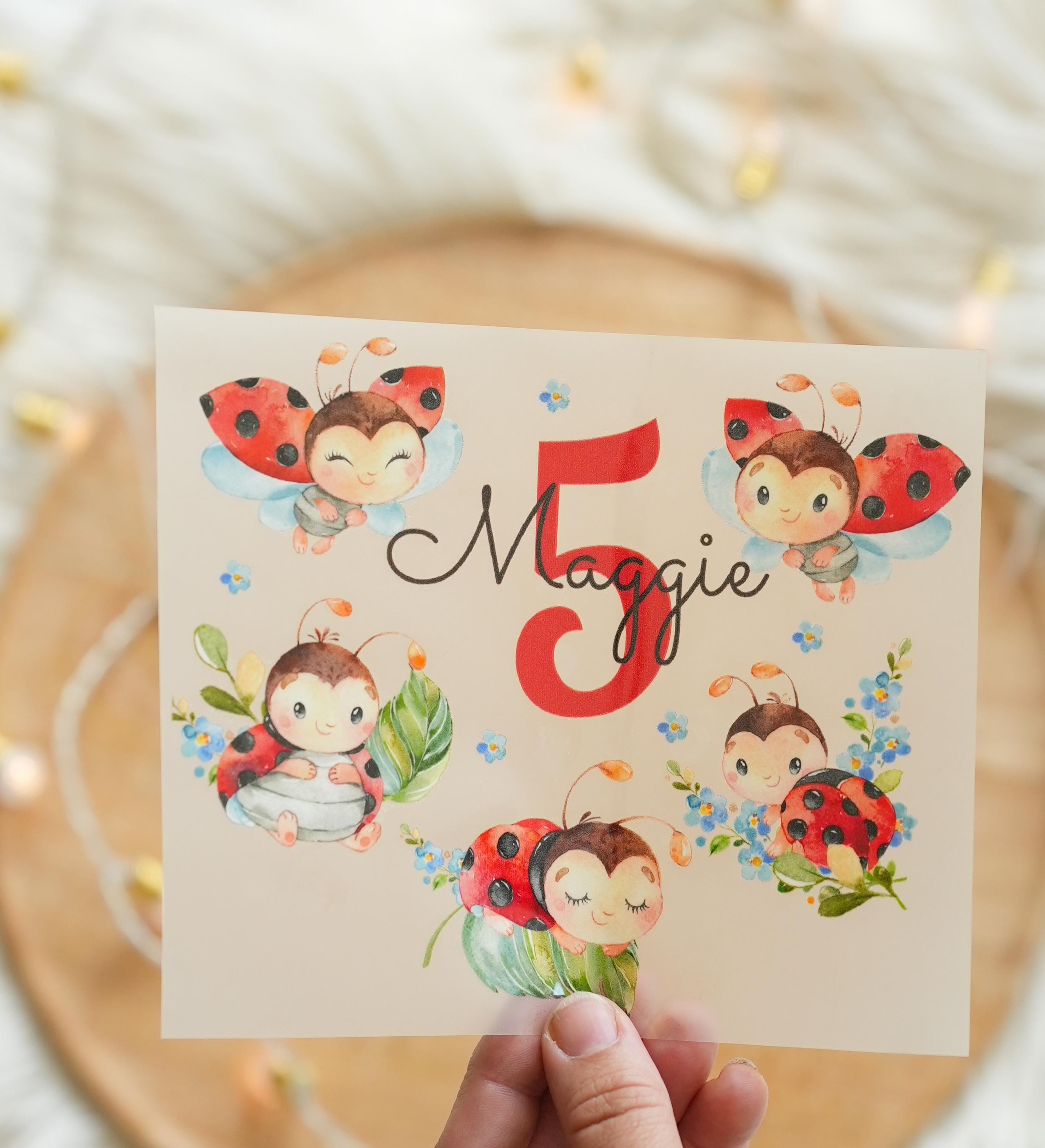 Bügelbild Marienkäfer mit Name & Zahl 3 – personalisiert – Geburtstagsshirt – Aufbügler A5/A4 für geburtstag – transfer – Appliques & Patches