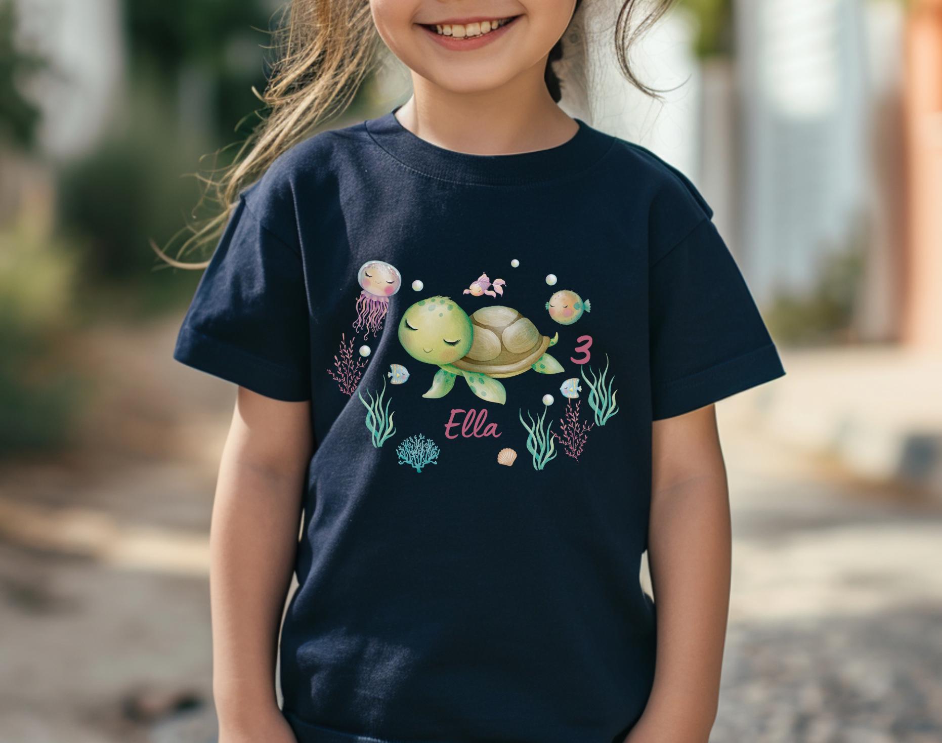 Geburtstagsshirt Meeresschildkröte – mit Name & Zahl – personalisiert – Aquarellmotiv – 80–128 – Geschenk – T-shirts