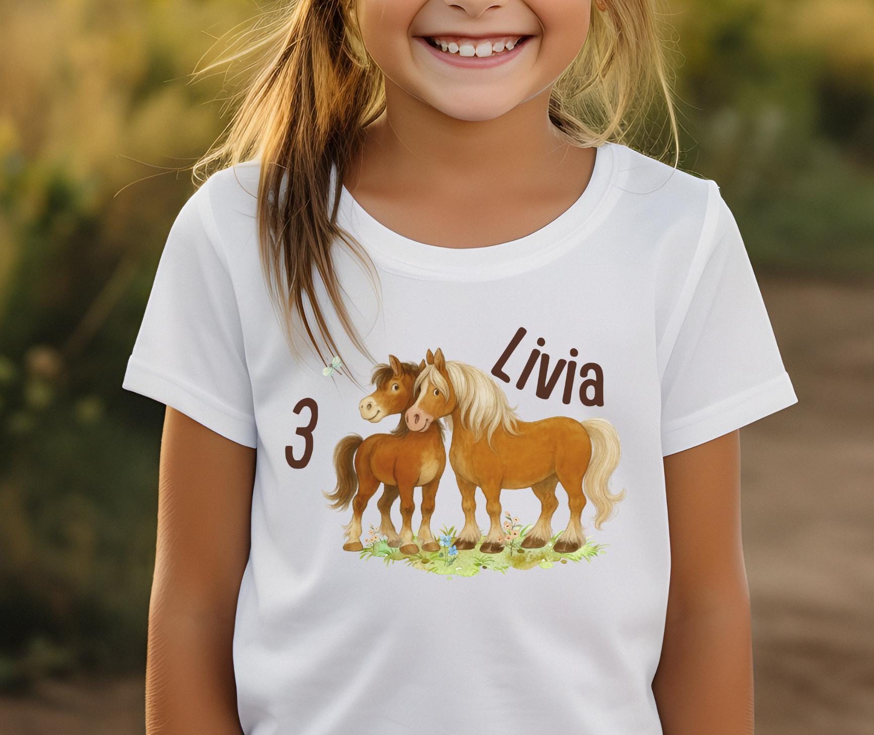 Geburtstagsshirt Pony personalisiert – mit Name & Alter – Pferde Shirt 2–6 Jahre – Geschenk Kita Start – T-shirts