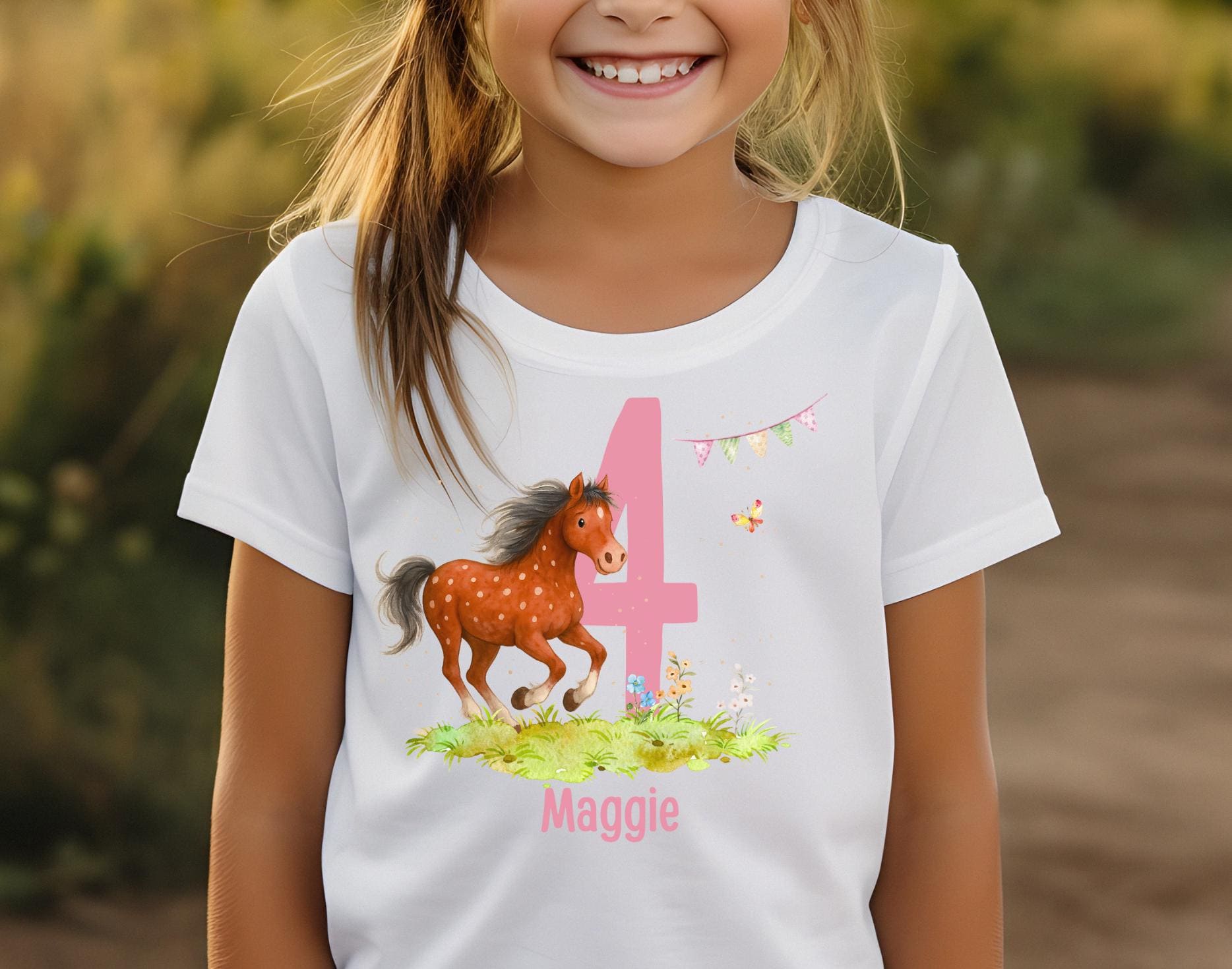 Pferd mit Name & Zahl – Geburtstagsshirt personalisiert – Pony Shirt 4. Geburtstag – T-shirts