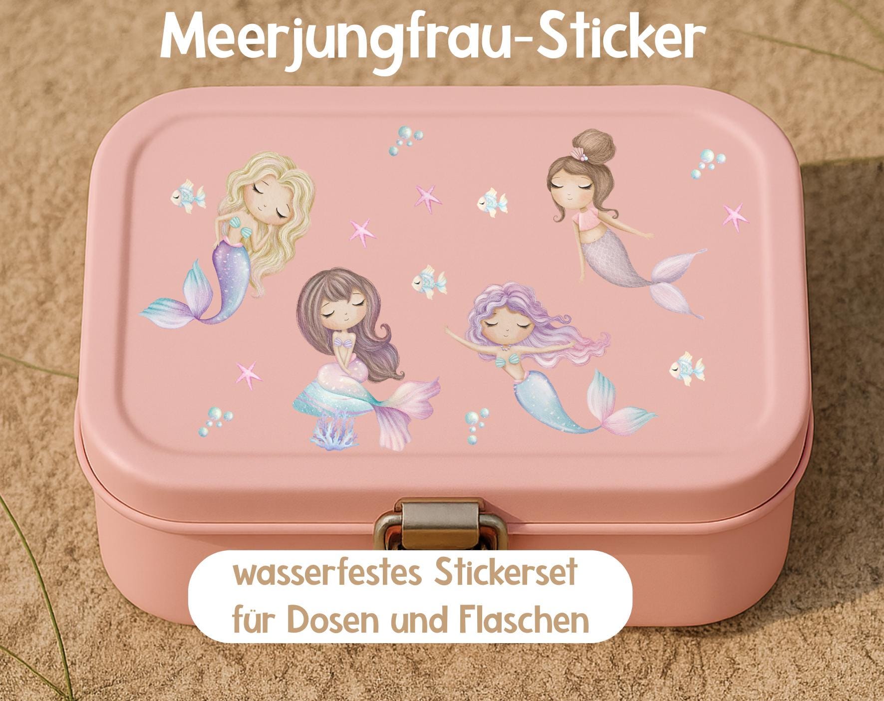 Meerjungfrau Sticker – wasserfest & spülmaschinengeeignet – Aufkleber für Brotdose, Flasche, Kita und Schulstart – Stickers