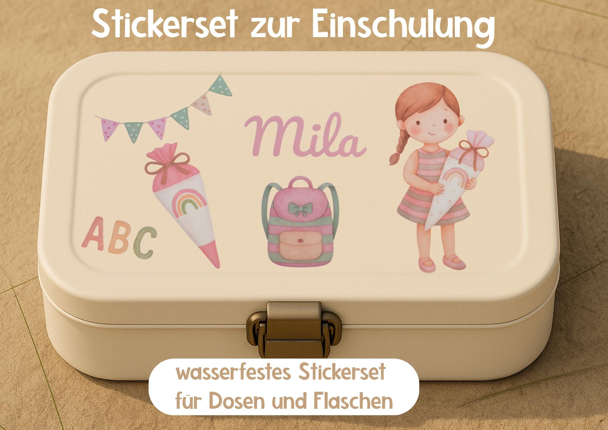Sticker Einschulung personalisiert – wasserfestes Sticker-Set mit Namen – ABC Schultüte Schul Aufkleber – Brotdose Flasche – Stickers