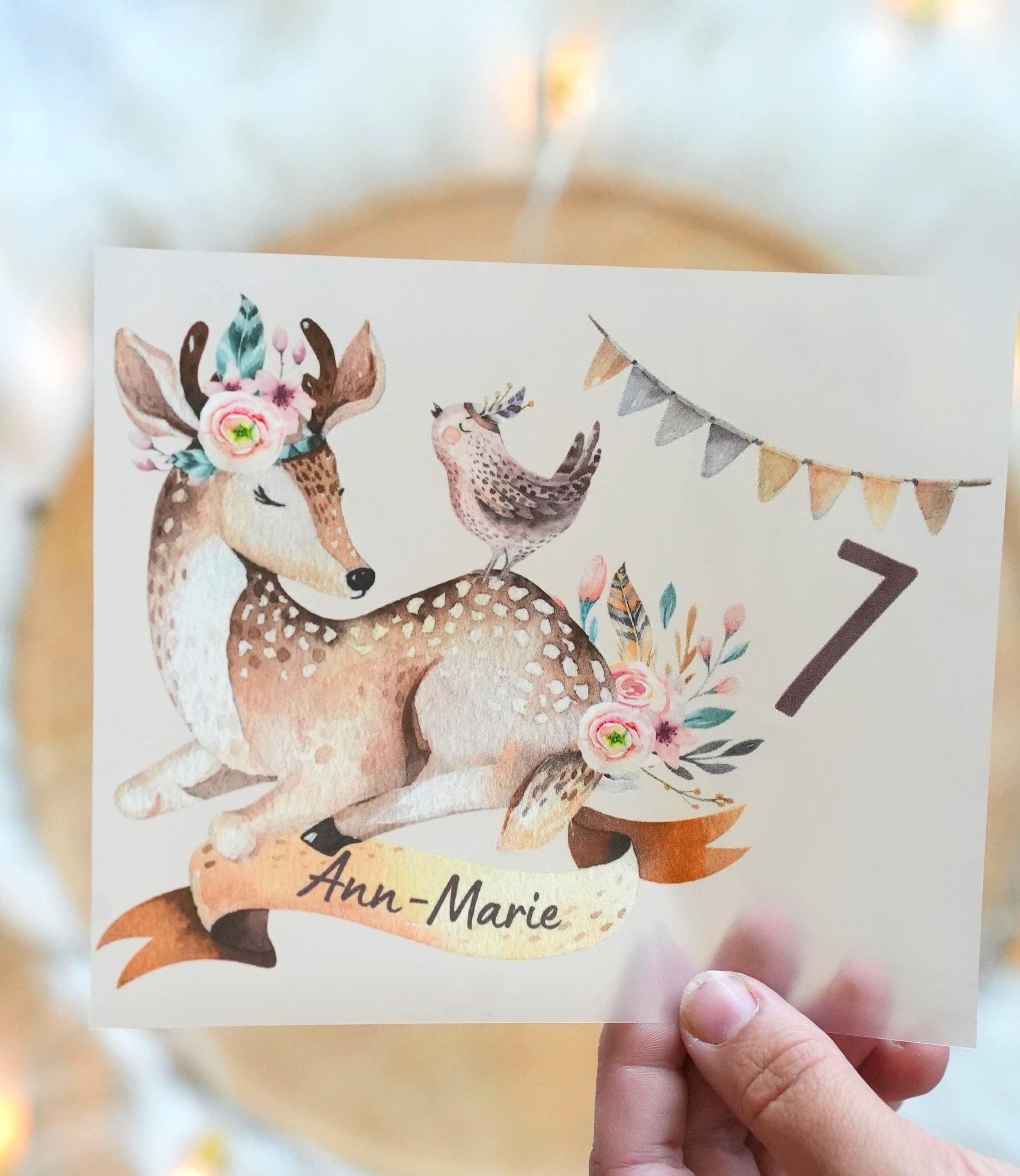 Bügelbild Reh mit Name & Zahl – Waldtiere Boho personalisiert – A4 A5 für Geburtstag – Appliques & Patches