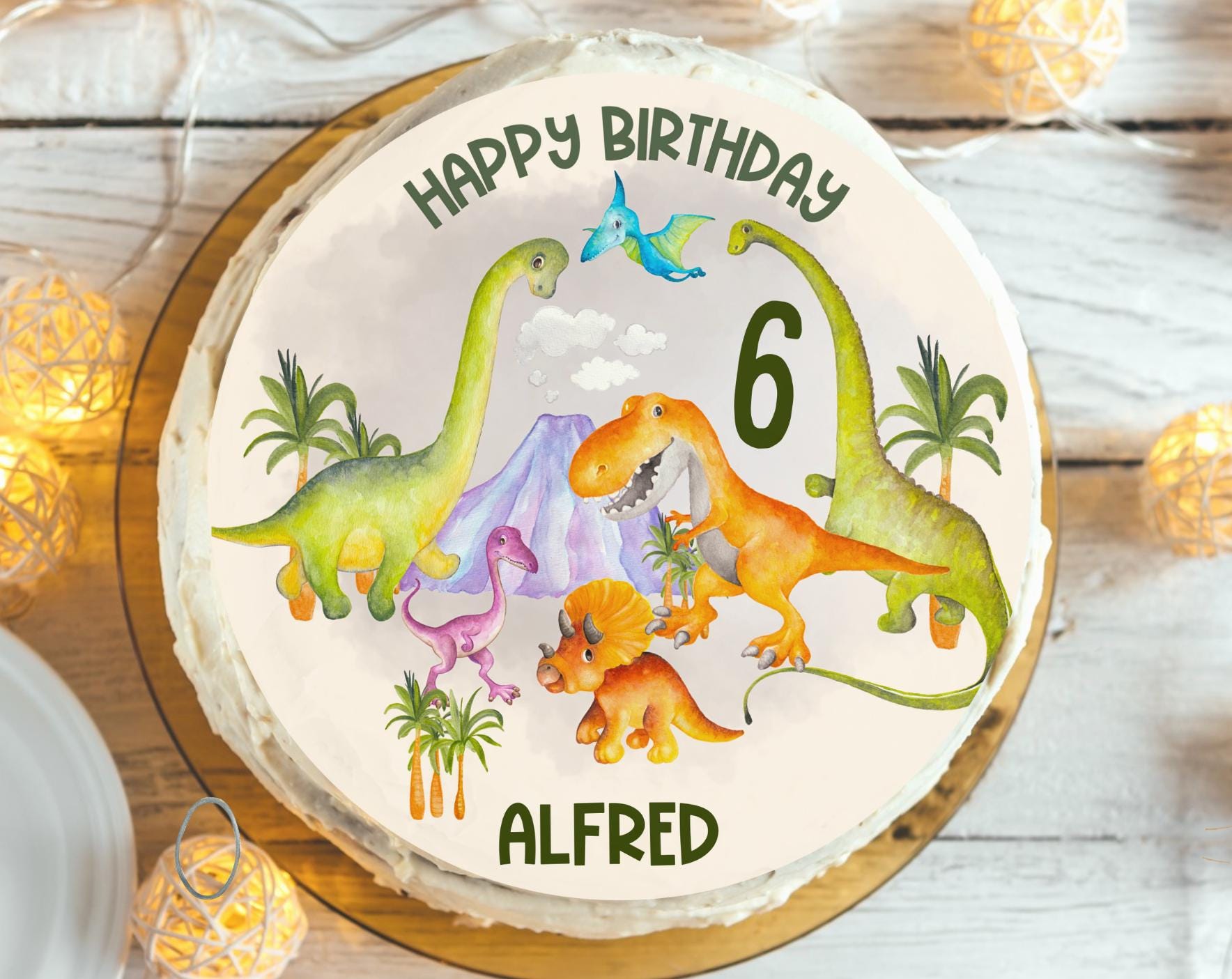 Tortenaufleger Dinosaurier Pastell – personalisiert mit Name & Zahl – Fondantbild Geburtstag – Dino für – Party Decor