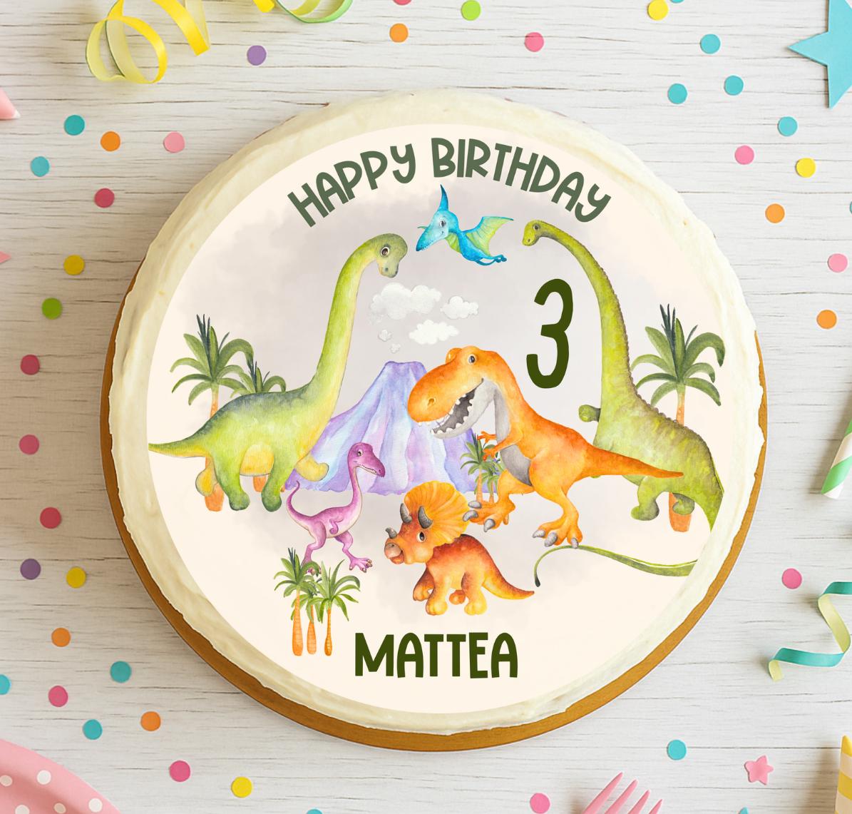 Tortenaufleger Dinosaurier Pastell – personalisiert mit Name & Zahl – Fondantbild Geburtstag – Dino für – Party Decor