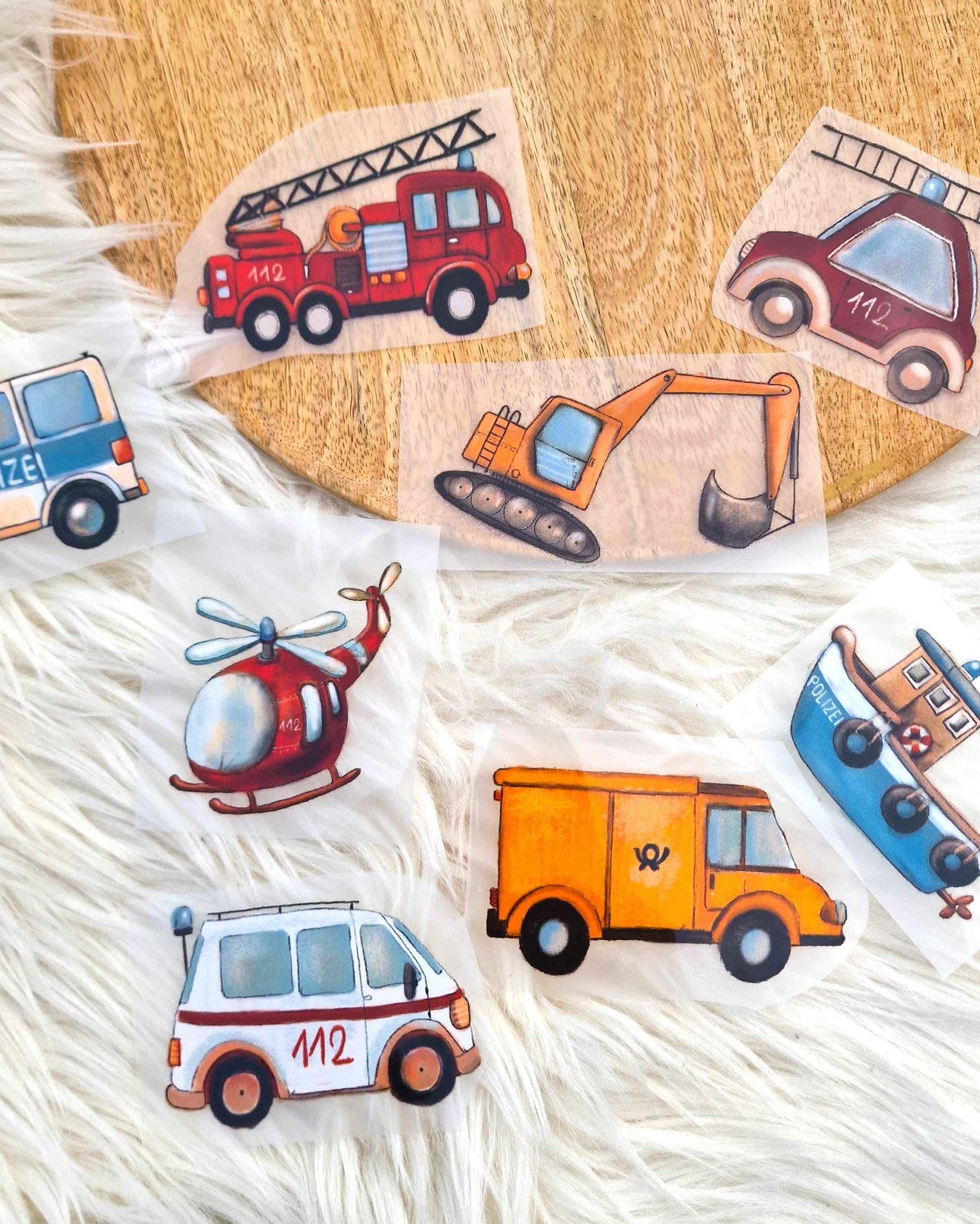 Bügelbild Set Fahrzeuge – Feuerwehr, Polizei, Bagger, Helikopter – für – wasserfest – einfache Anwendung – Appliques & Patches