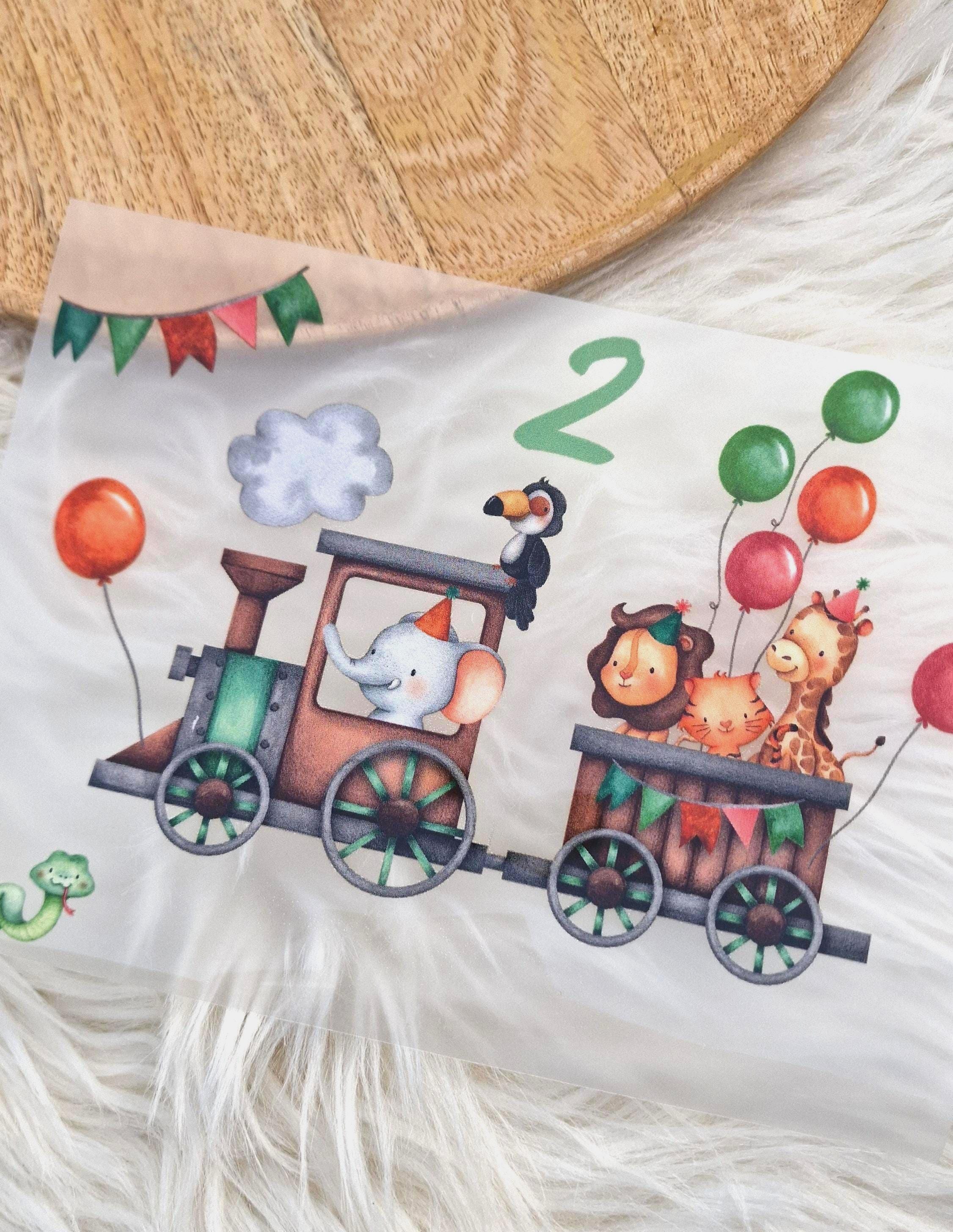 Bügelbild Zug mit Name – Lokomotive & Eisenbahn – personalisiert – für Geburtstagsshirt – Eisenbahn geburtstag DIY – Appliques & Patches