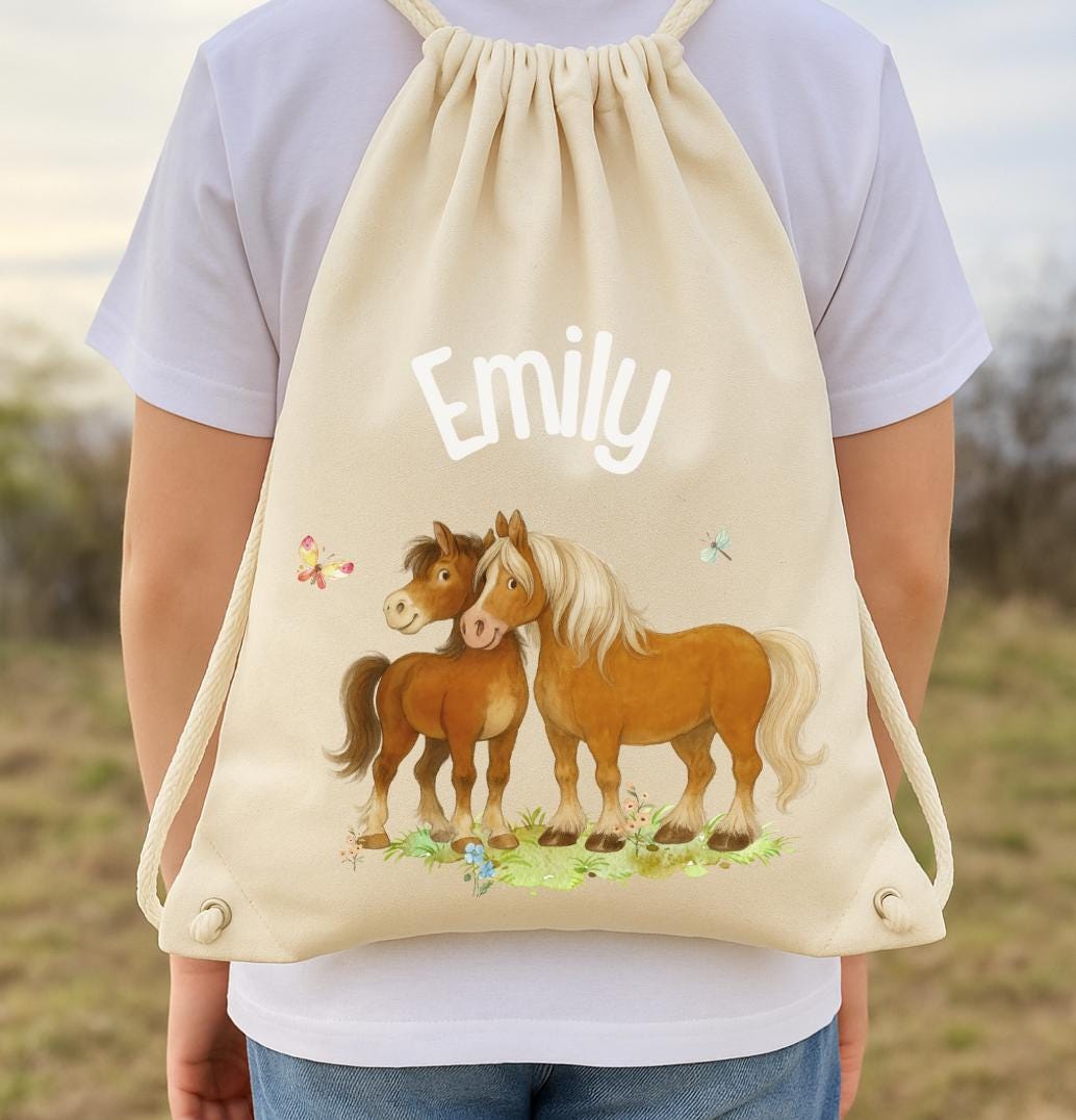 Pferde Turnbeutel mit Namen – personalisierte Tasche für Kita & Schule – Geschenk für – Team Sports & Gym Bags