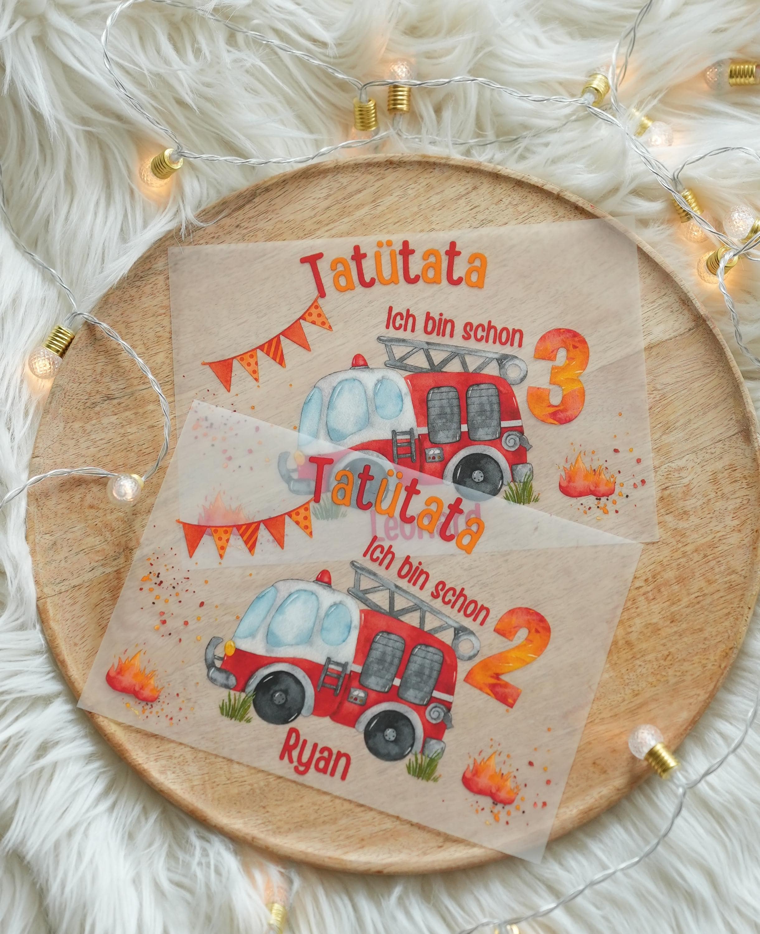 Bügelbild Tatütata Feuerwehr Geburtstag – mit Name & Zahl – Feuerwehrauto Motiv – personalisiert für – Appliques & Patches