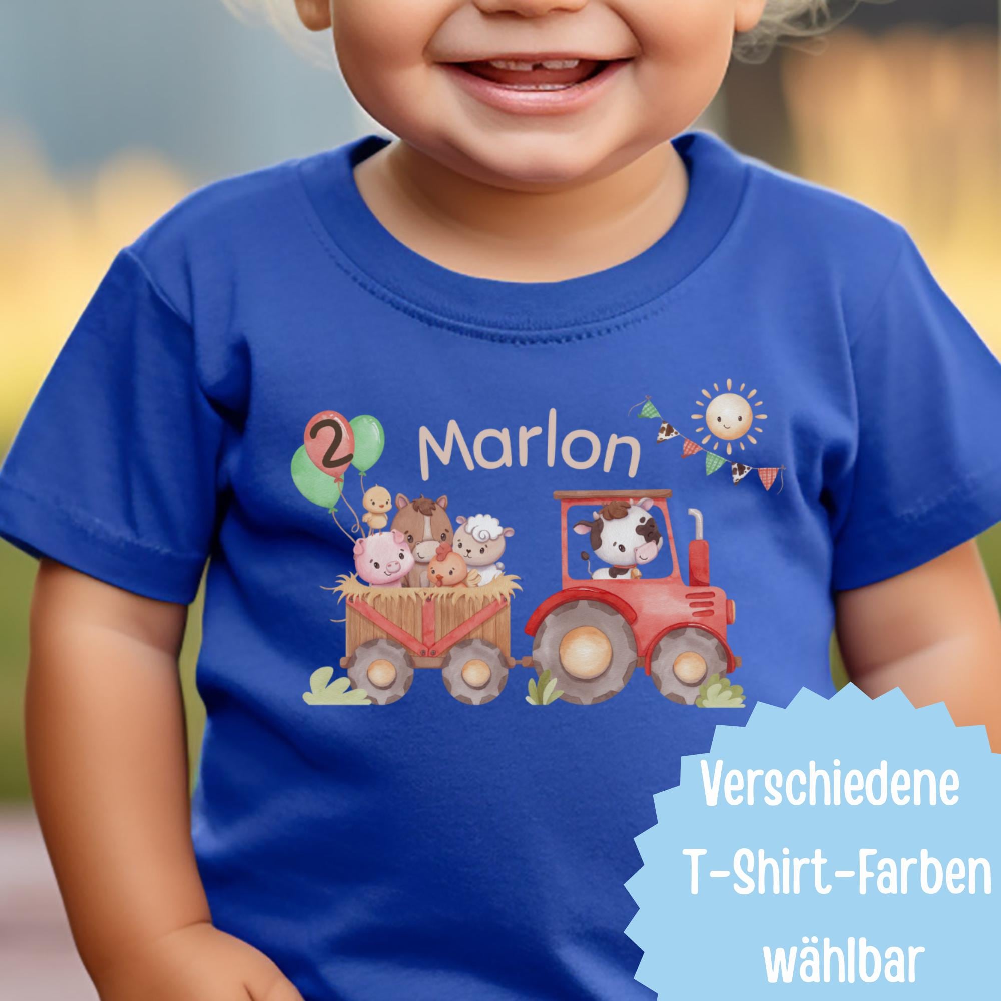 Geburtstagsshirt personalisiert Traktor Bauernhof Bauernhoftiere Kuh Pferd Schwein Huhn – T-shirts