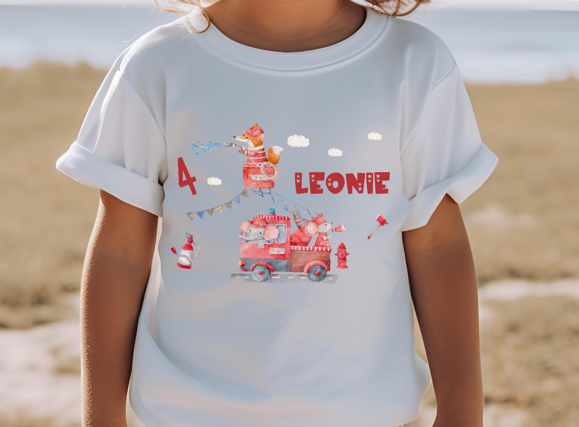 Geburtstagsshirt mit Feuerwehr-Fuchs – personalisiert mit Name & Zahl – – Blaulicht Tiermotiv – 1.–6. Geburtstag – T-shirts
